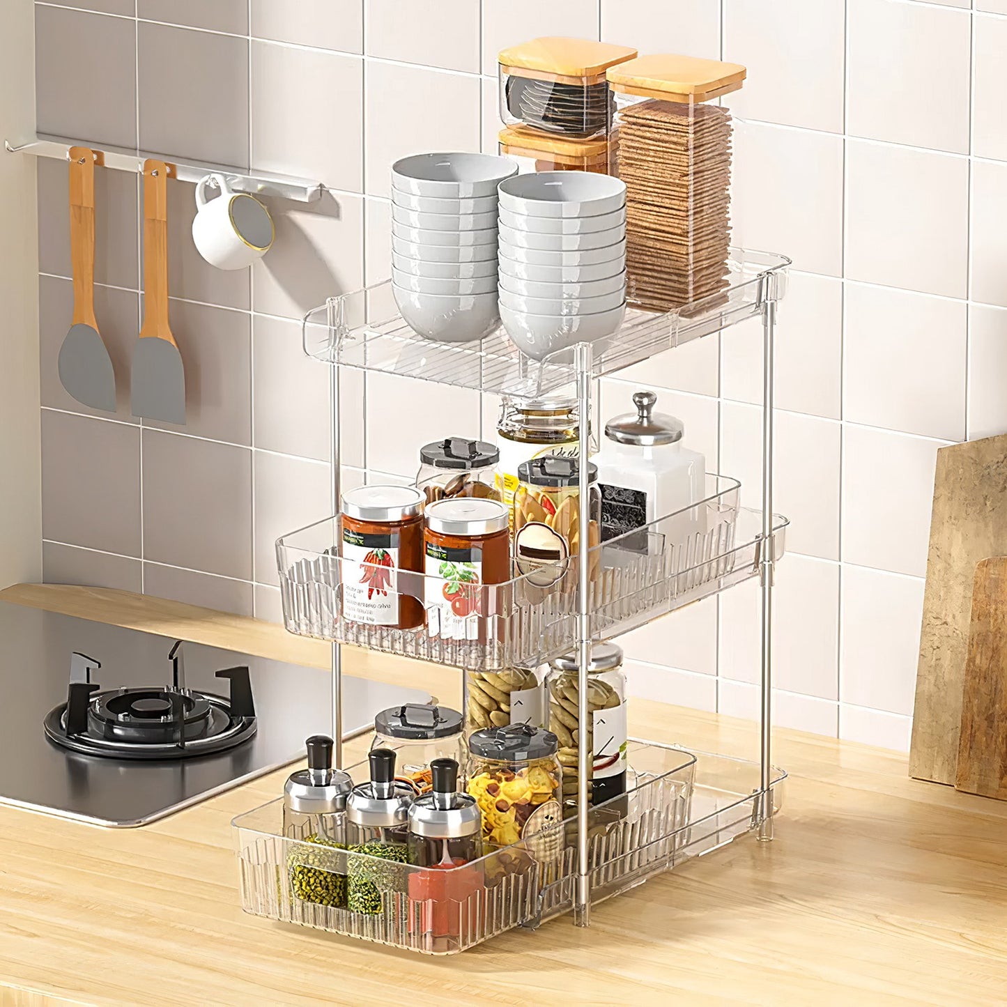 3-Tier Clear Bathroom Organizer with Drawers (2-Pack)