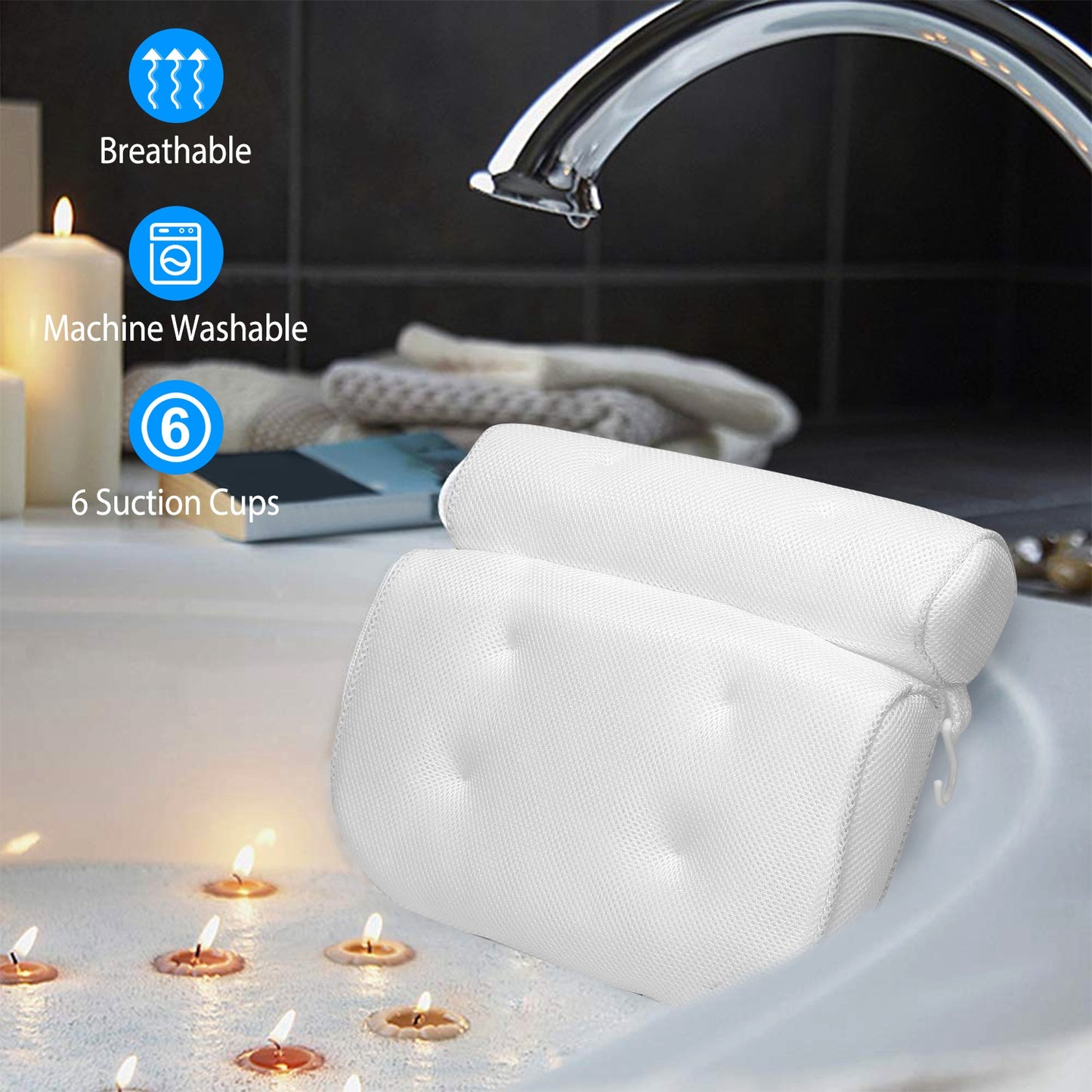 Bath Pillow with Suction Cups for Neck and Head Support
