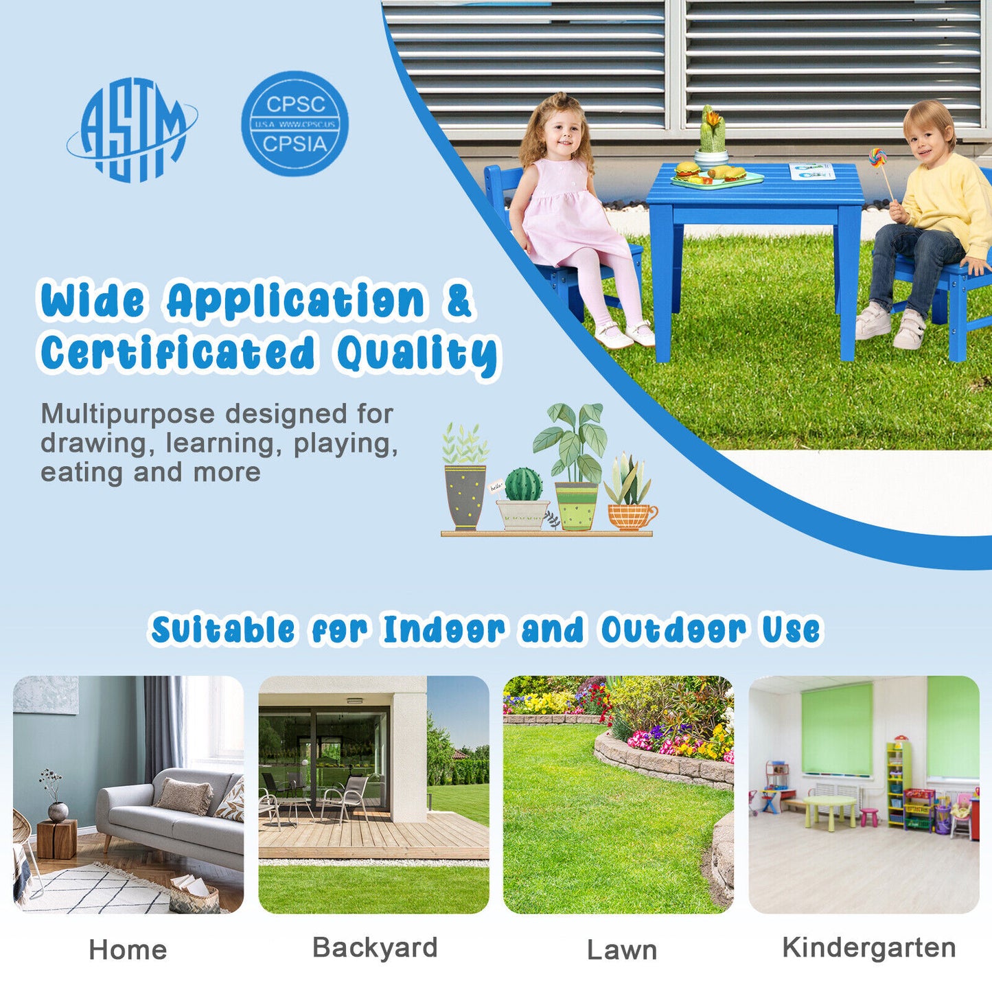 Square Kids Activity Play Table 25.5 Inch HDPE