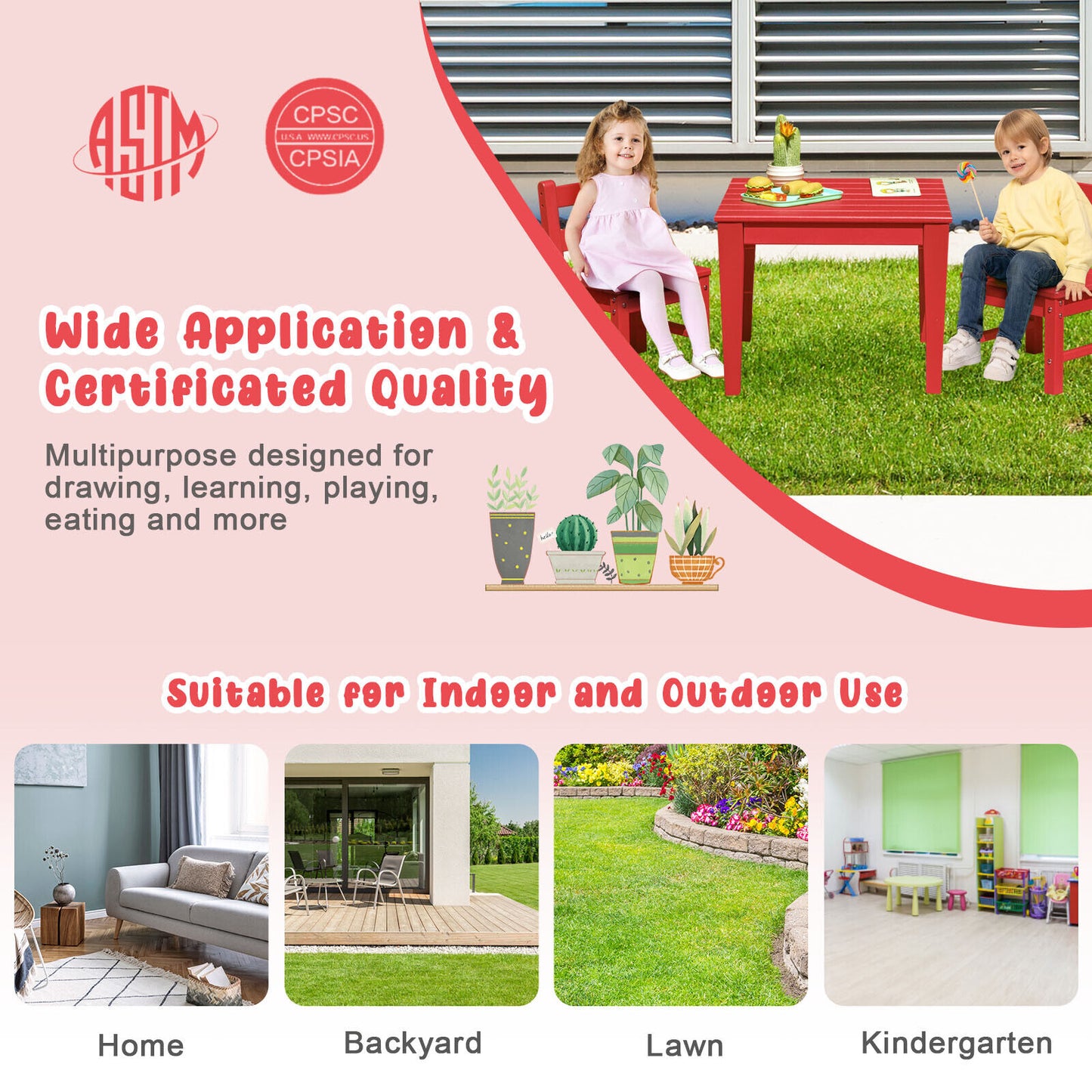 Square Kids Activity Play Table 25.5 Inch HDPE