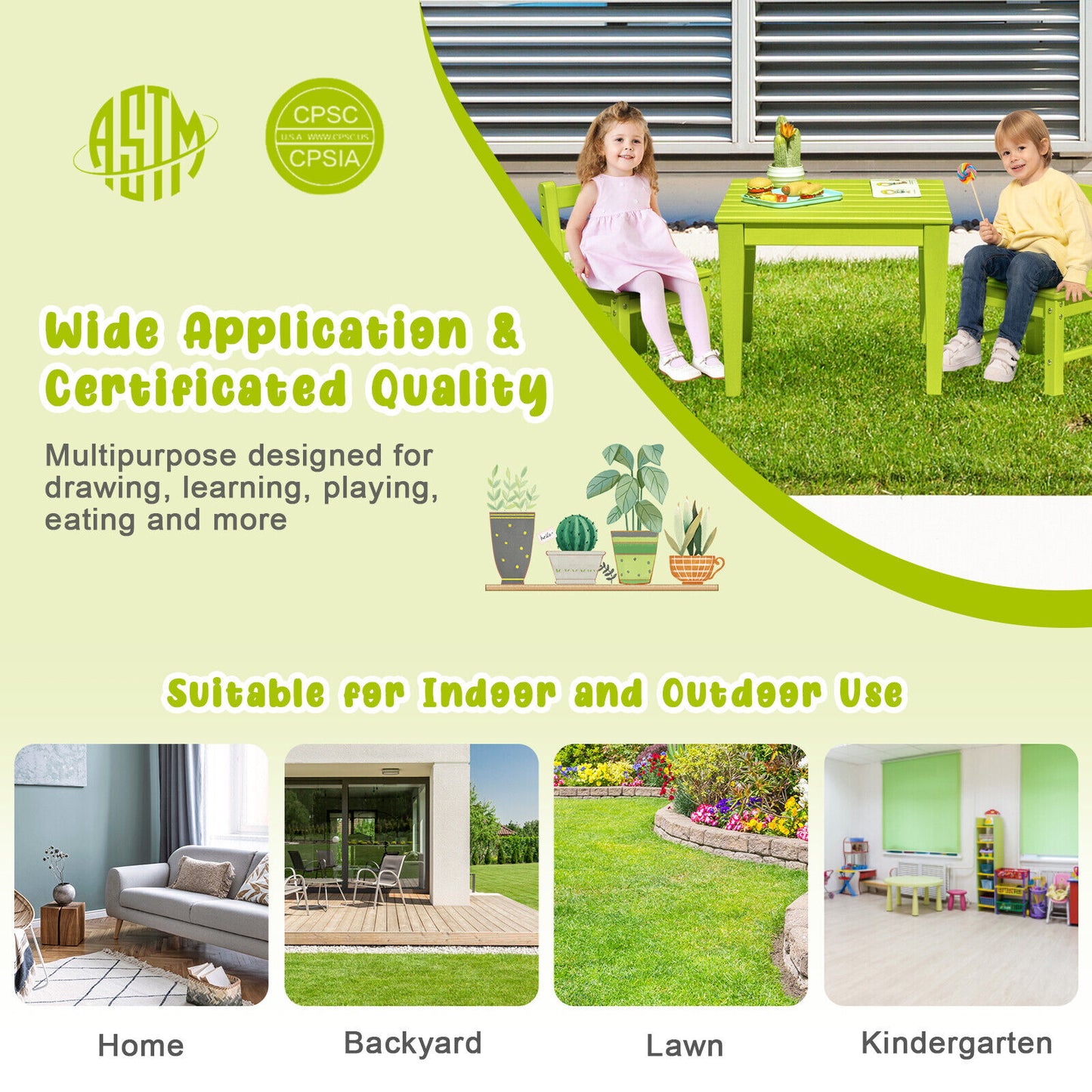 Square Kids Activity Play Table 25.5 Inch HDPE