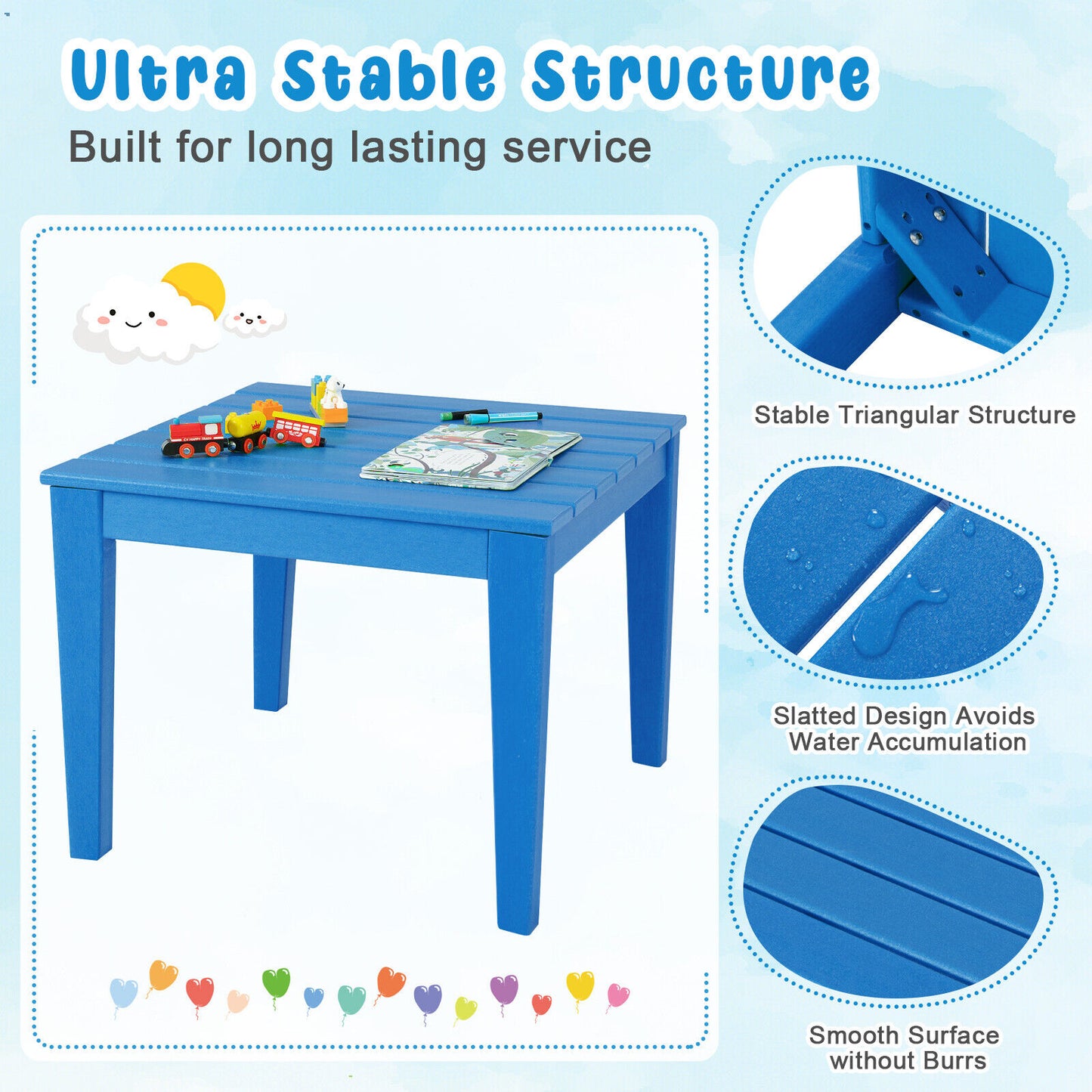 Square Kids Activity Play Table 25.5 Inch HDPE