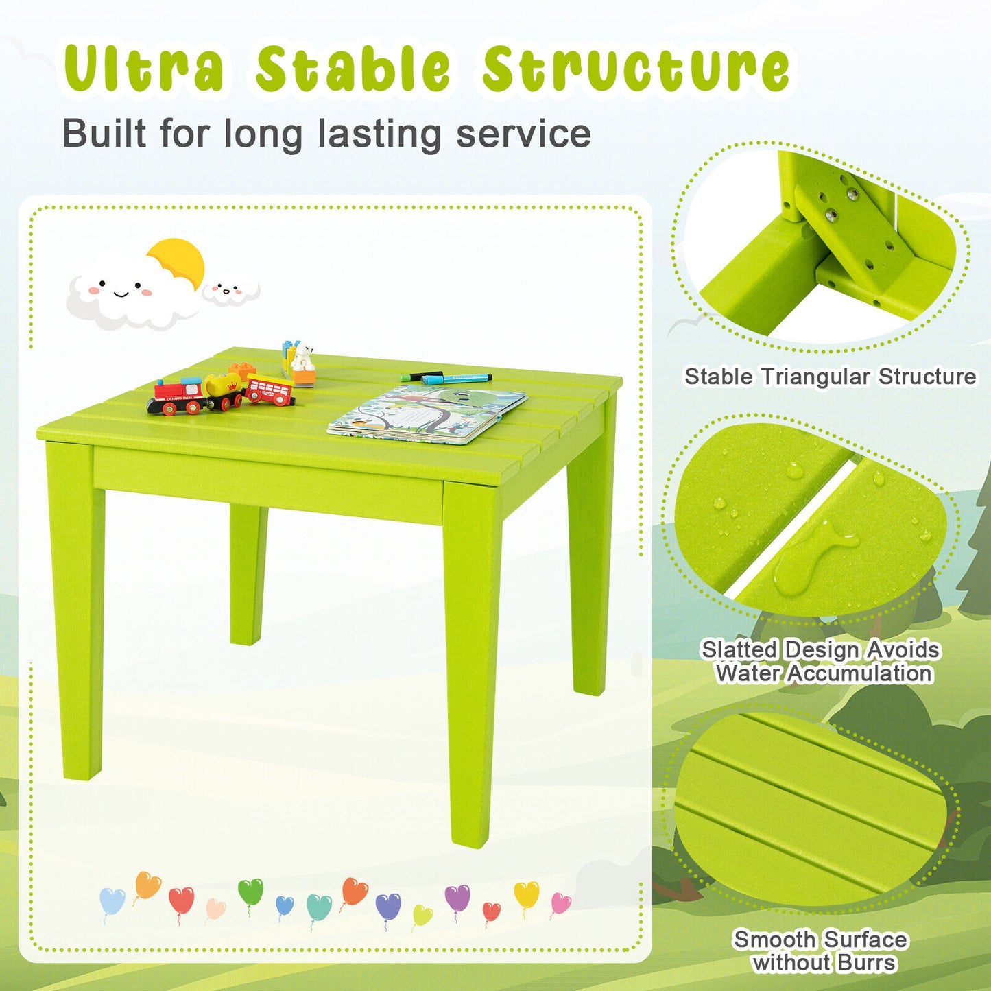 Square Kids Activity Play Table 25.5 Inch HDPE