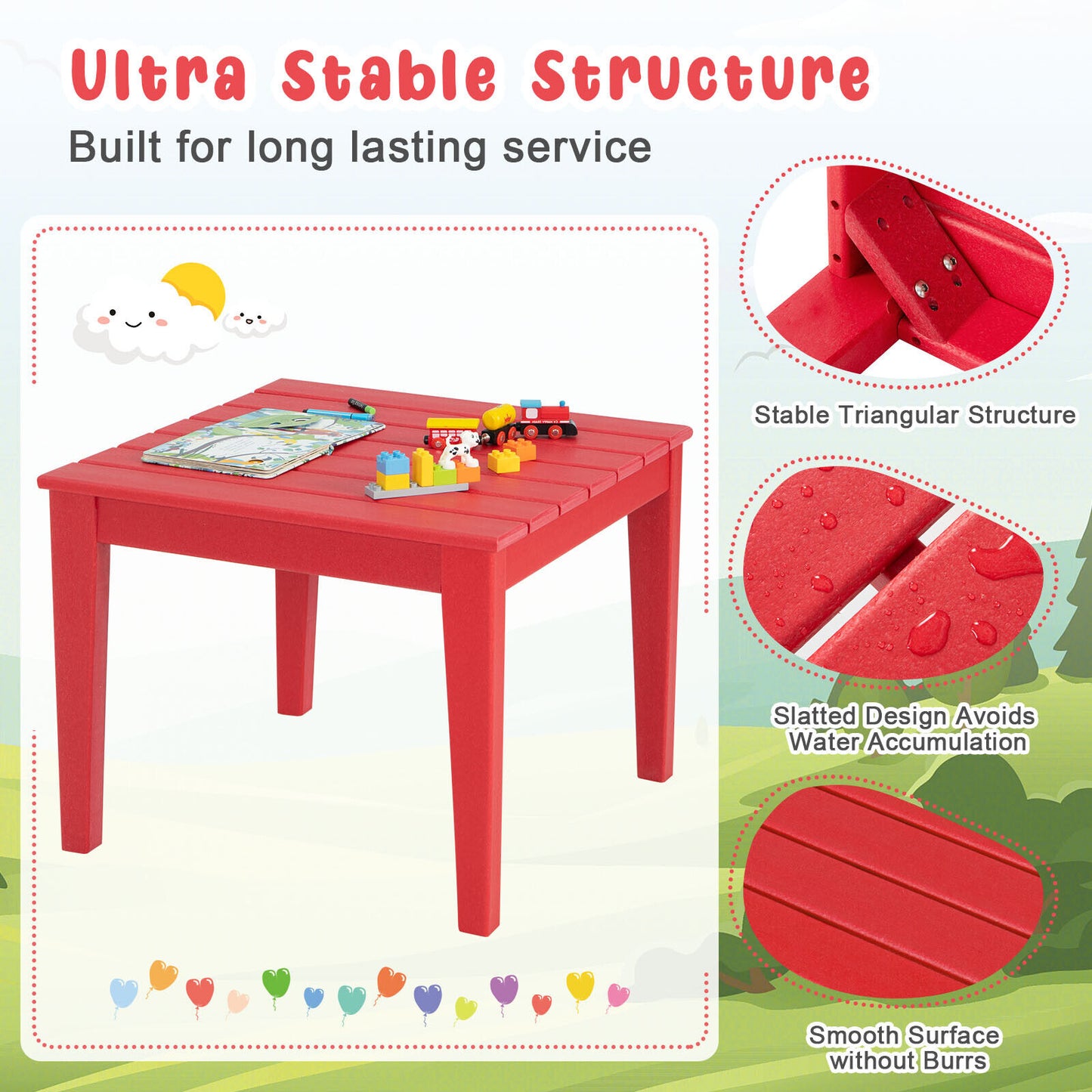 Square Kids Activity Play Table 25.5 Inch HDPE