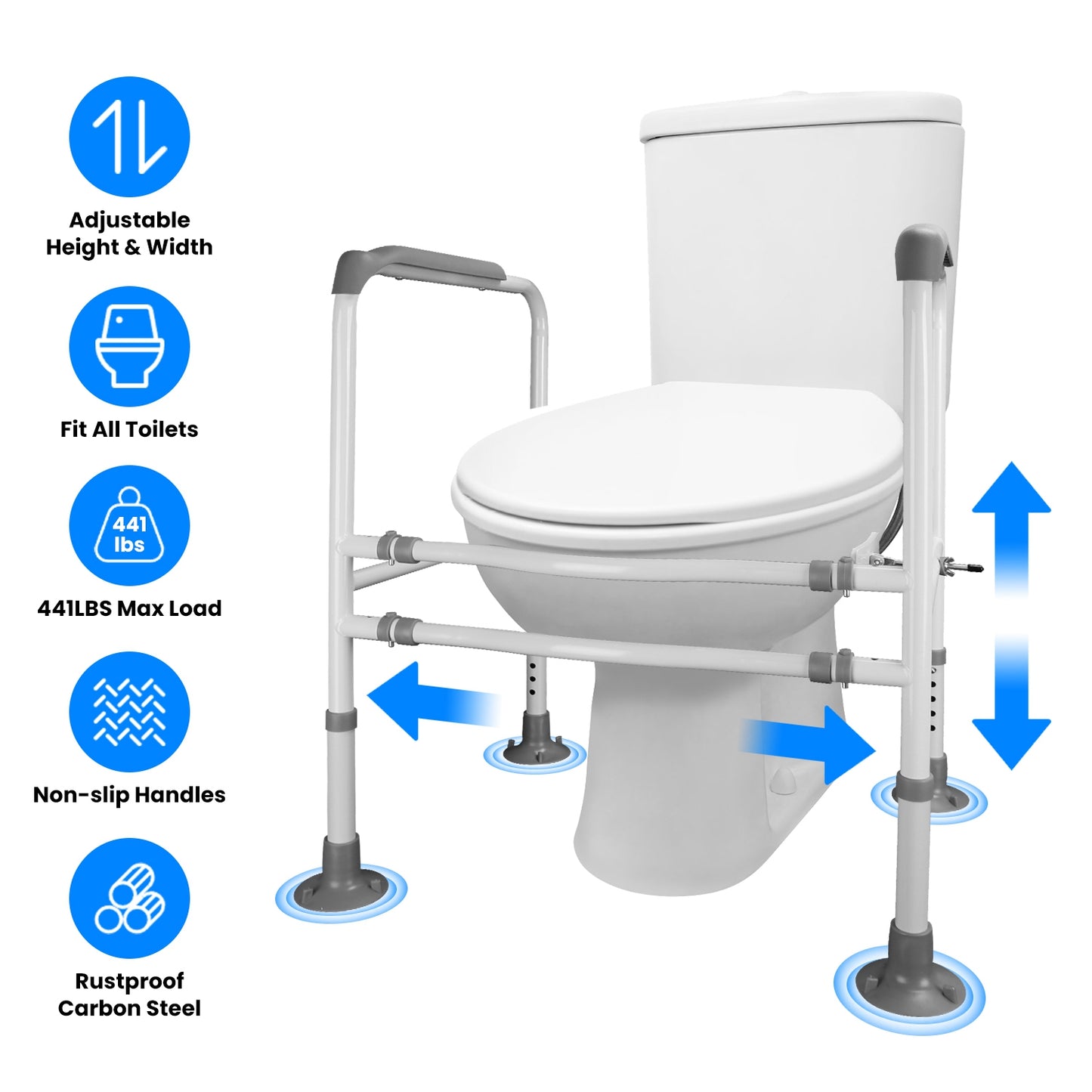 Adjustable Toilet Safety Rails for Elderly & Handicap