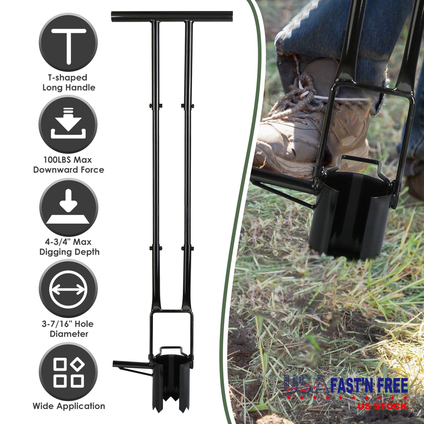 Long Handle Bulb Planter Tool with Foot Pedal & Serrated Base