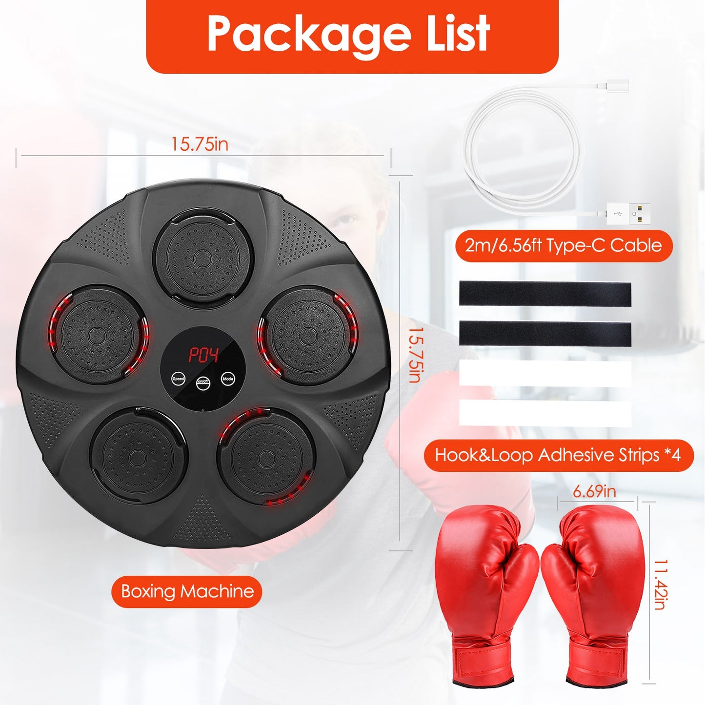 Music Boxing Machine with LED Lights and Bluetooth Speaker