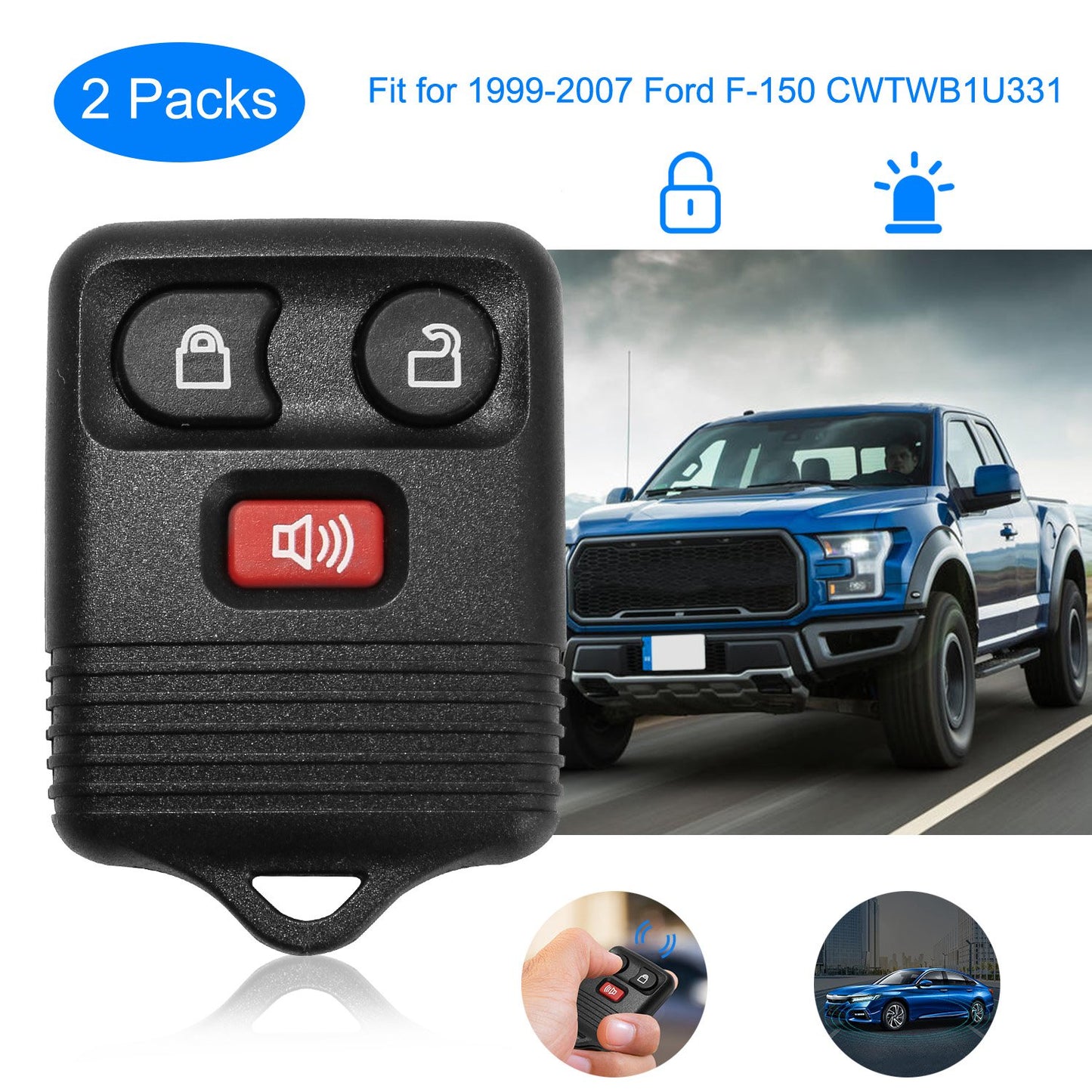 Keyless Entry Remote Key Fob for 1999-2007 Ford F-150 (2-Pack)