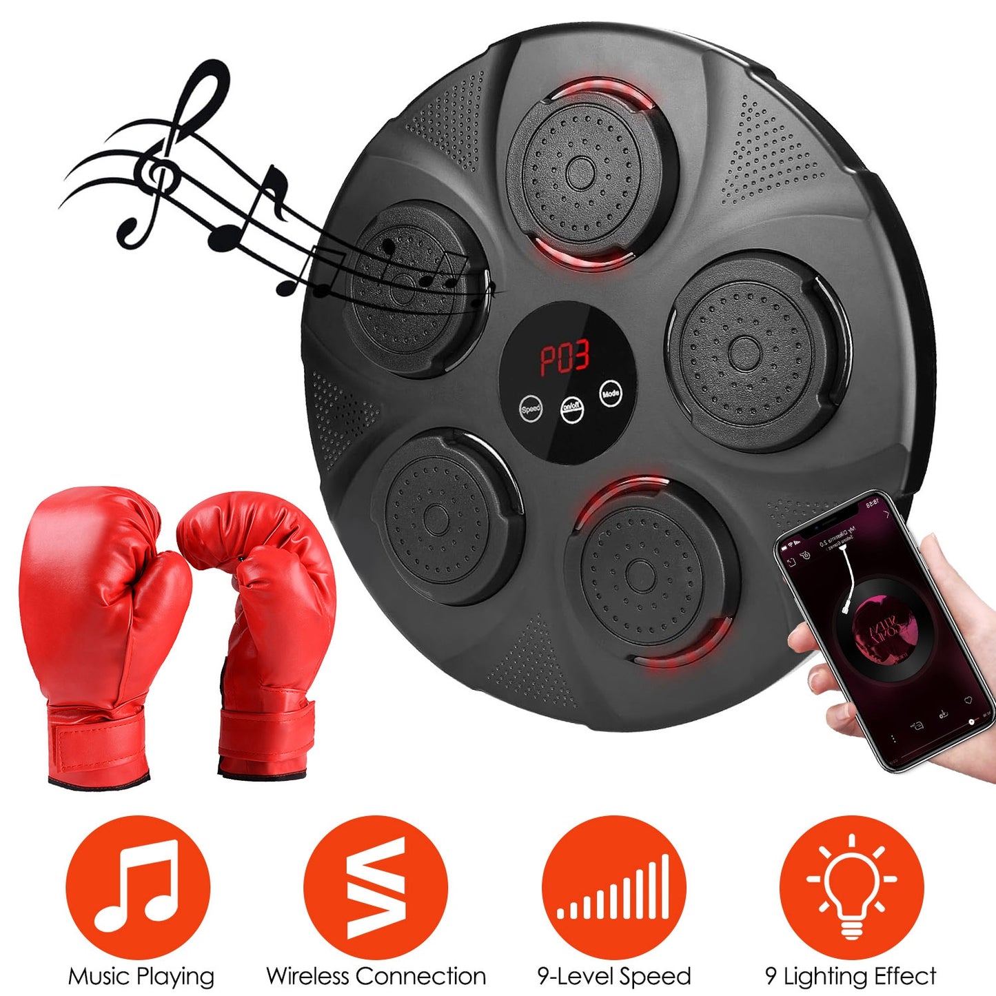 Music Boxing Machine with LED Lights and Bluetooth Speaker