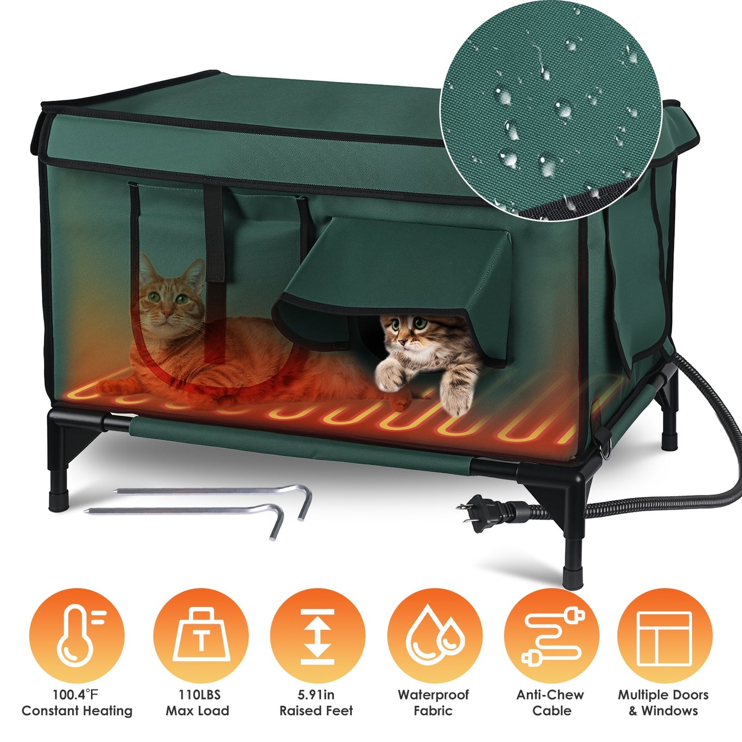 Heated Cat House Outdoor Waterproof Insulated Shelter