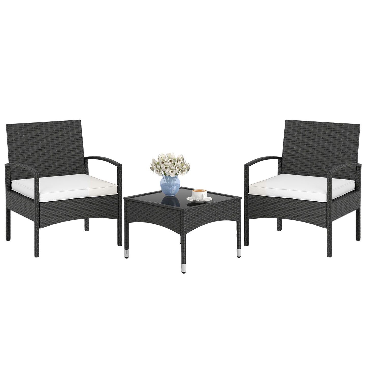 3-Piece Patio Conversation Set with Rattan Bistro Chairs & Table