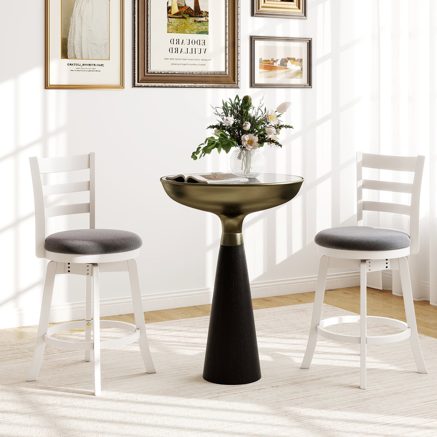 Swivel Bar Stools Set of 2 with Upholstered Seat
