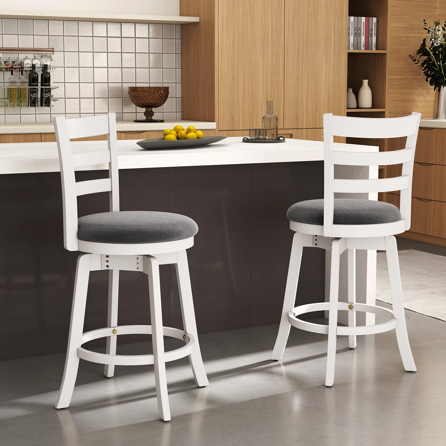 Swivel Bar Stools Set of 2 with Upholstered Seat