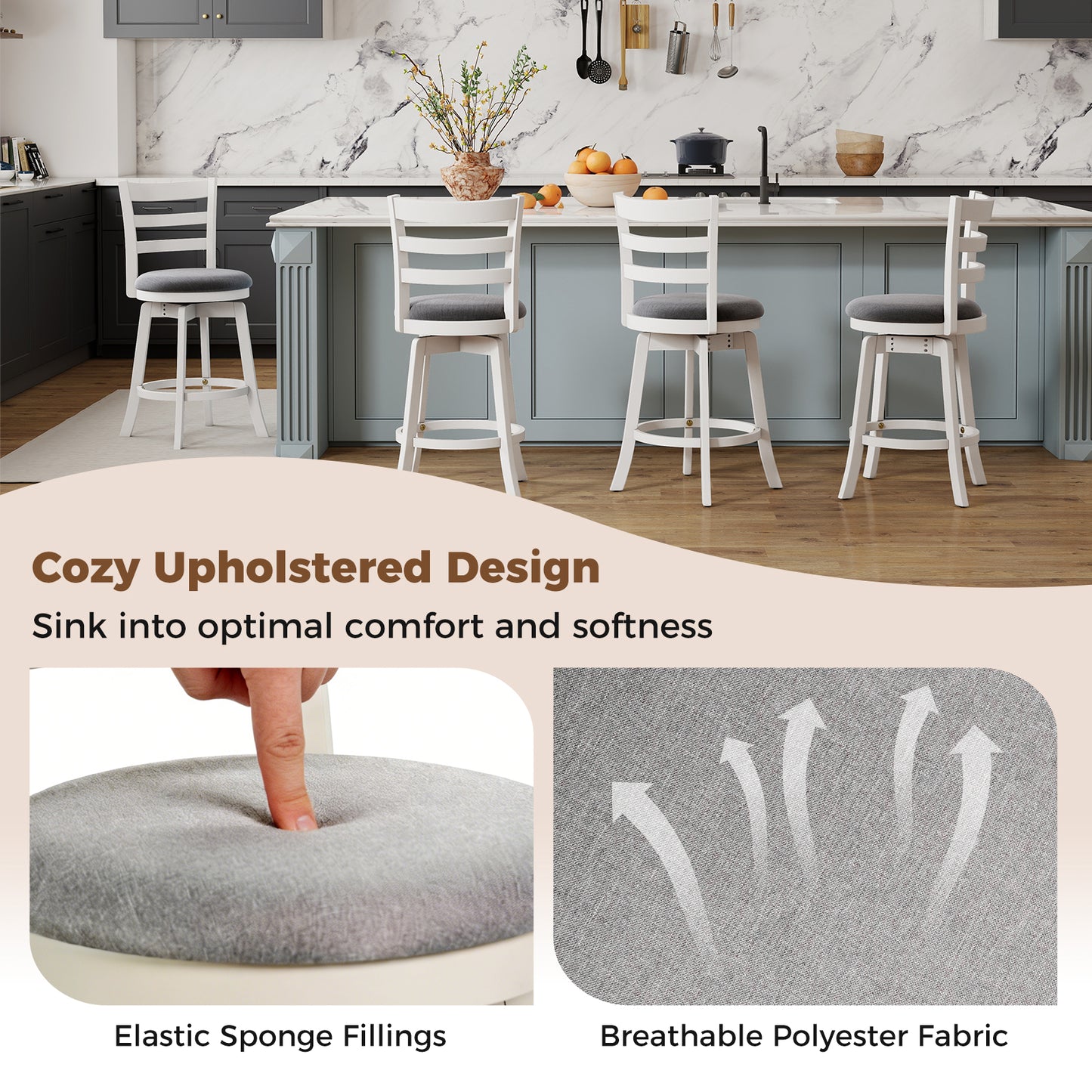 Swivel Bar Stools Set of 2 with Upholstered Seat