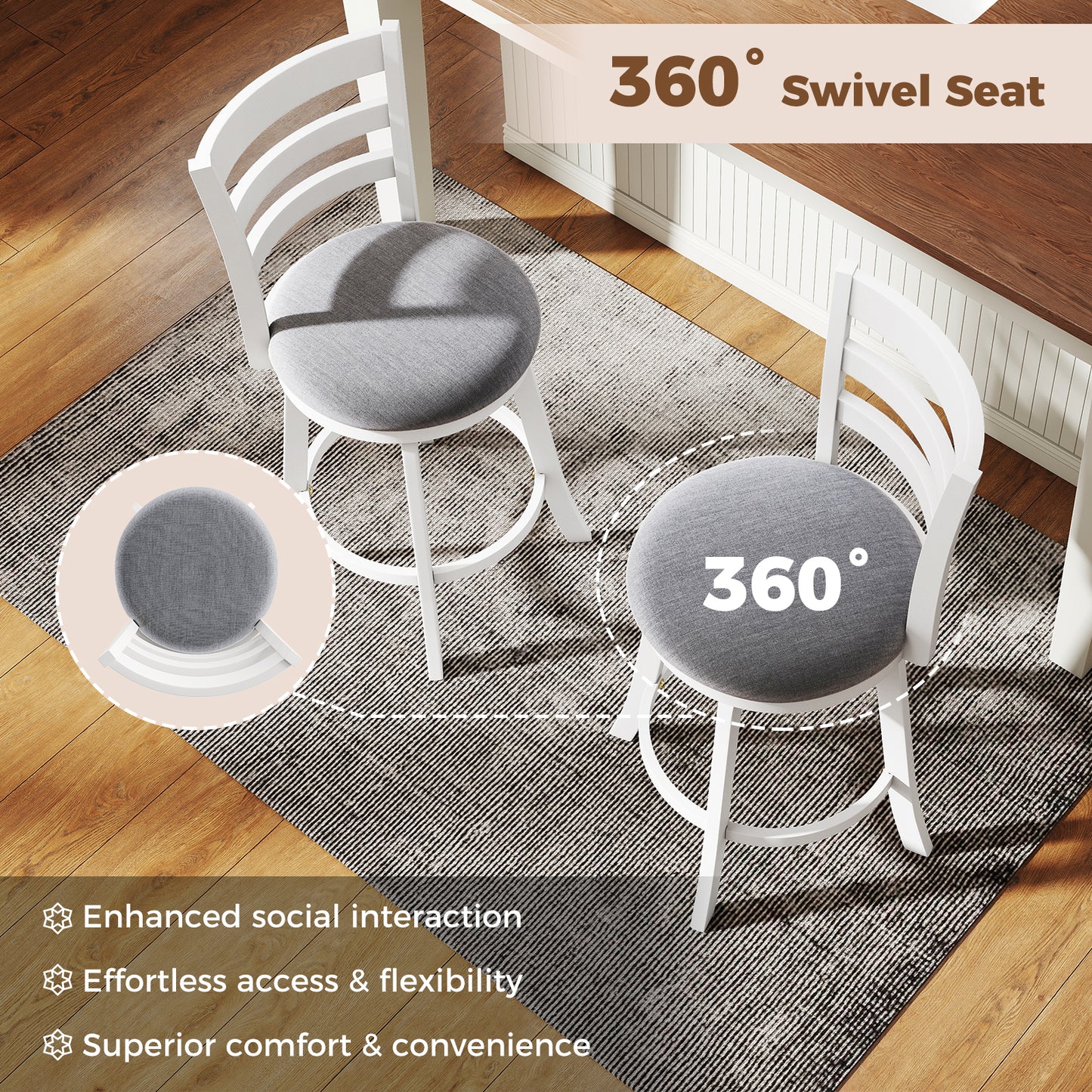 Swivel Bar Stools Set of 2 with Upholstered Seat