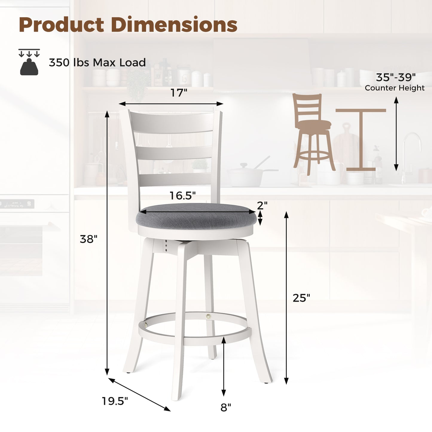 Swivel Bar Stools Set of 2 with Upholstered Seat