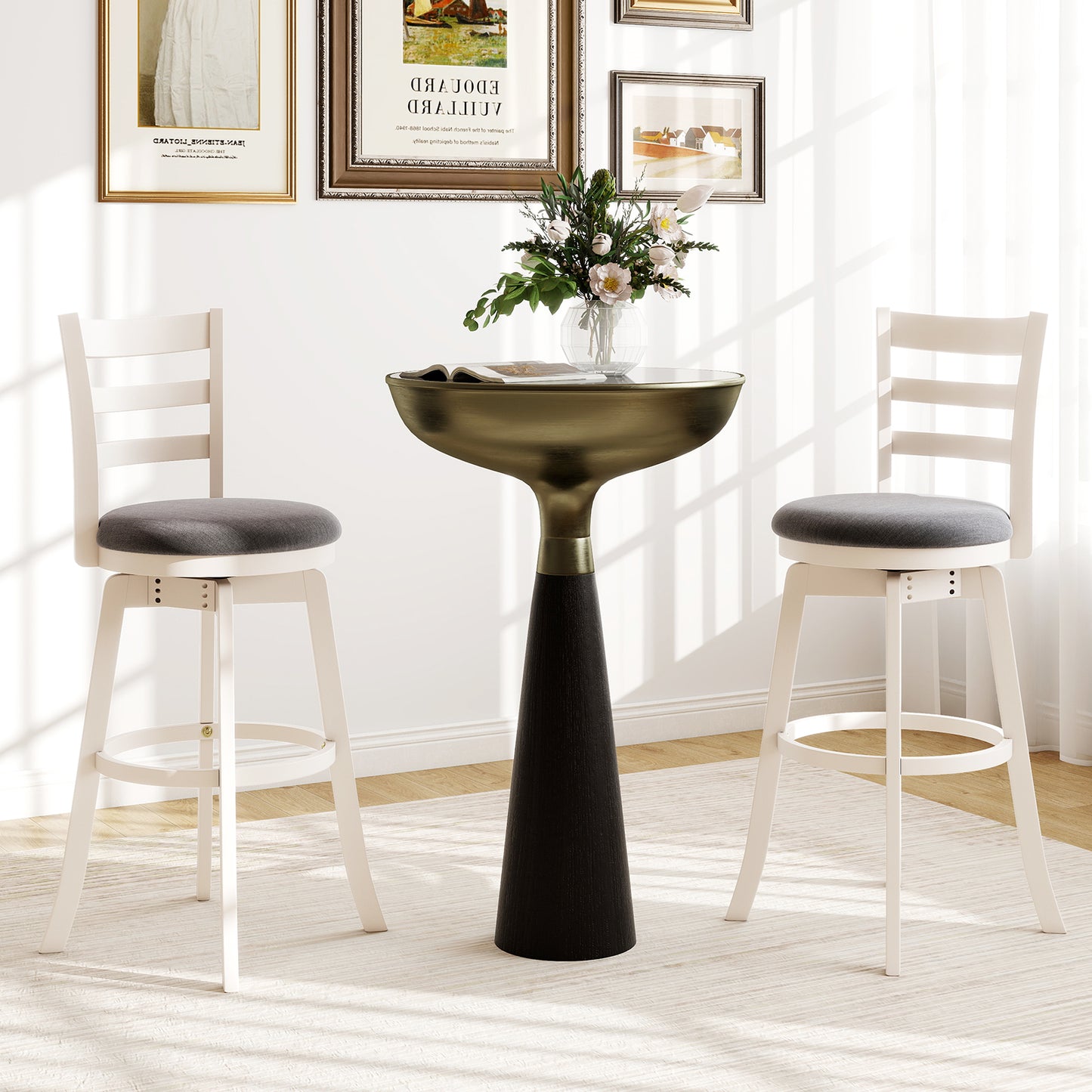 Swivel Bar Stools Set of 2 with Upholstered Seat