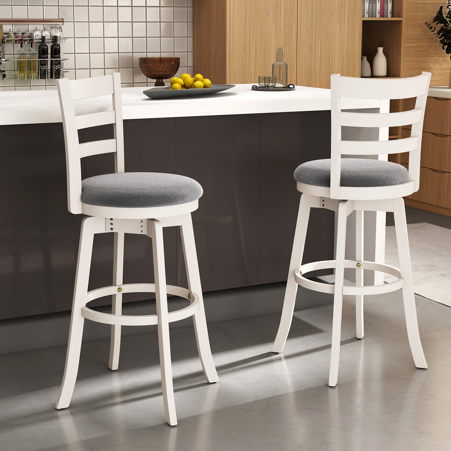 Swivel Bar Stools Set of 2 with Upholstered Seat