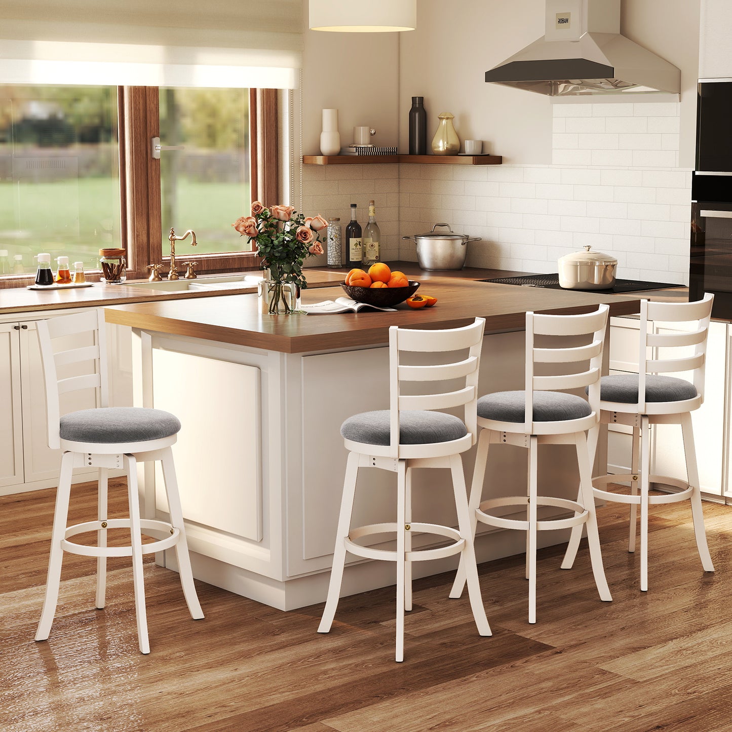 Swivel Bar Stools Set of 2 with Upholstered Seat