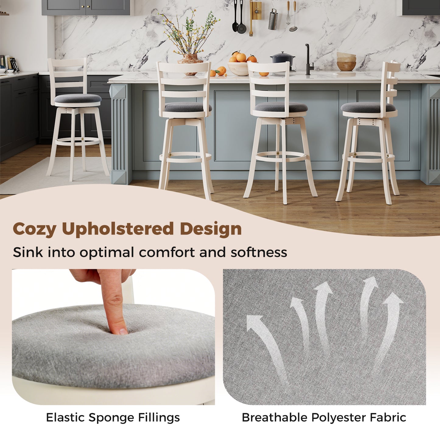 Swivel Bar Stools Set of 2 with Upholstered Seat