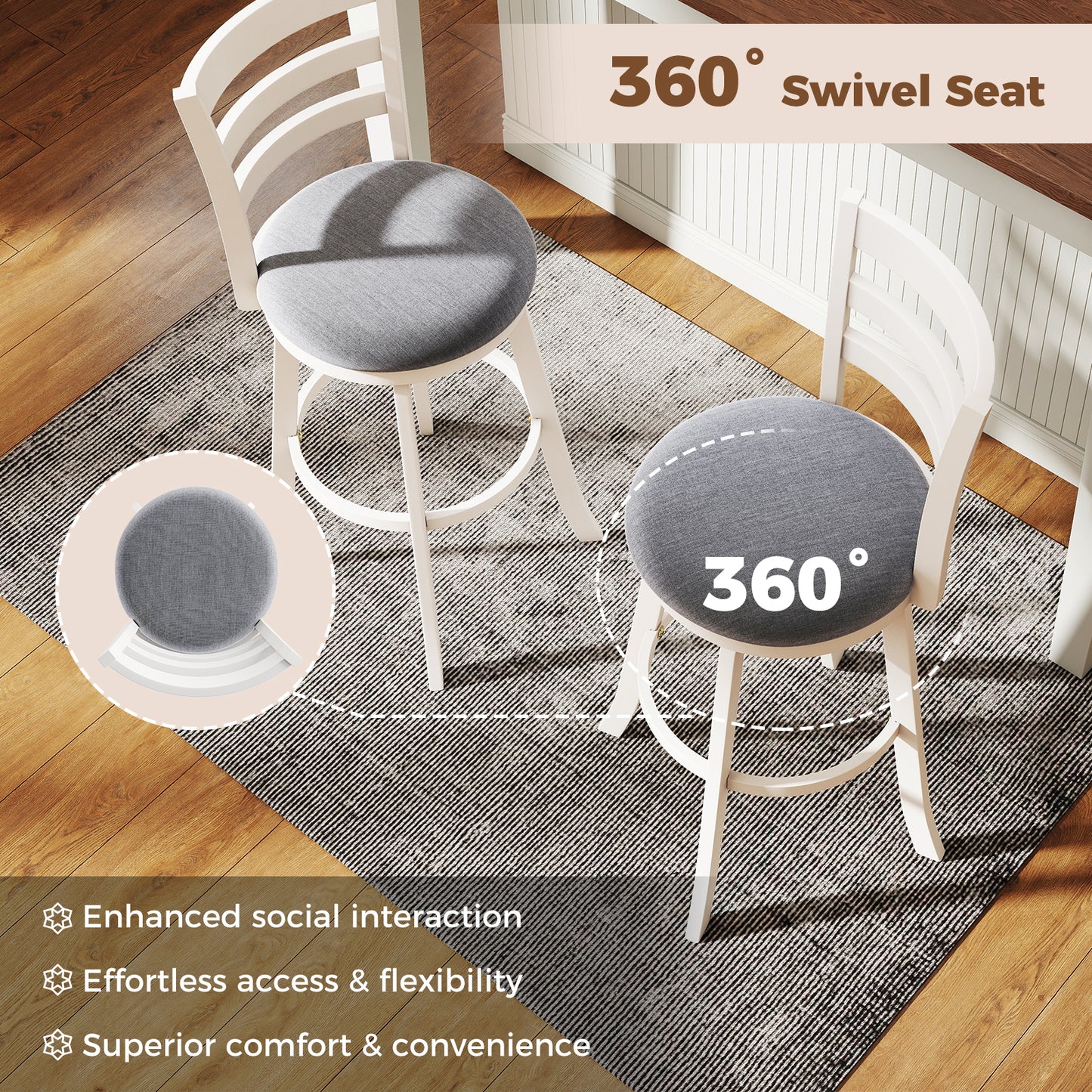 Swivel Bar Stools Set of 2 with Upholstered Seat