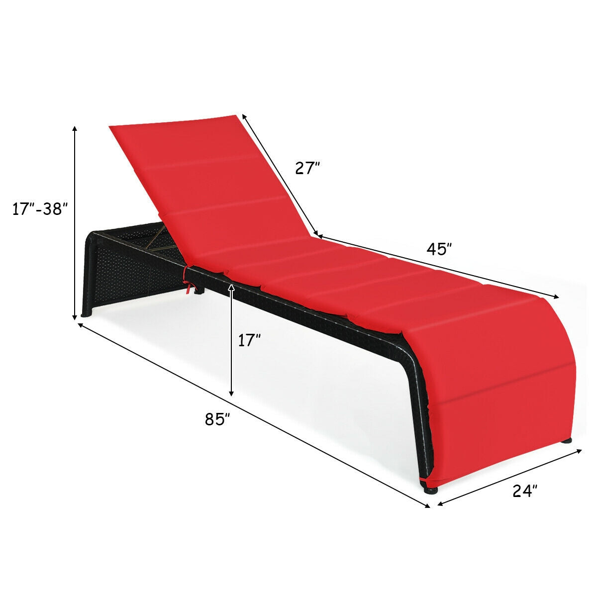 Adjustable Rattan Chaise Lounge Chair with Cushion