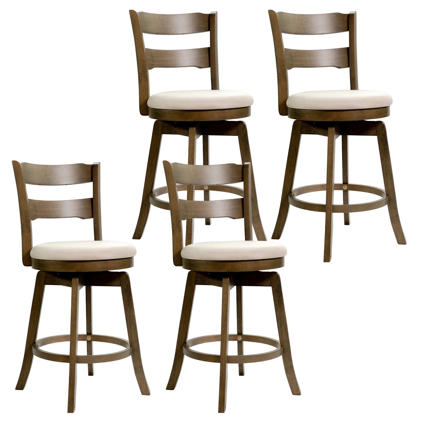 25 Inch Swivel Counter Barstools with Backrest & Upholstered Seat
