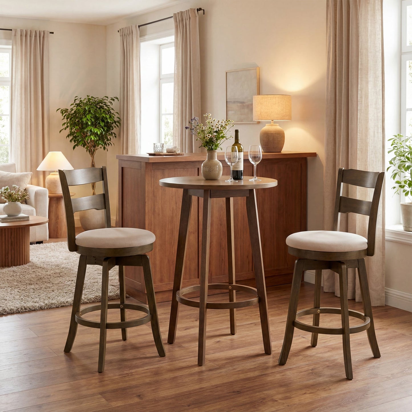 25 Inch Swivel Counter Barstools with Backrest & Upholstered Seat
