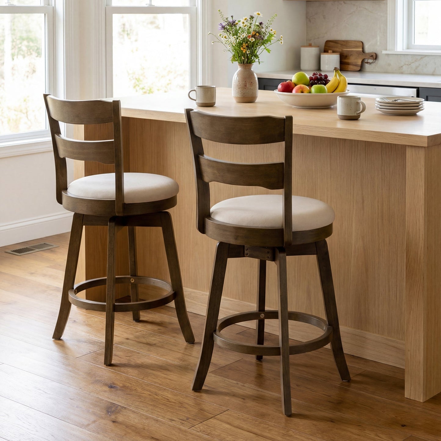 25 Inch Swivel Counter Barstools with Backrest & Upholstered Seat
