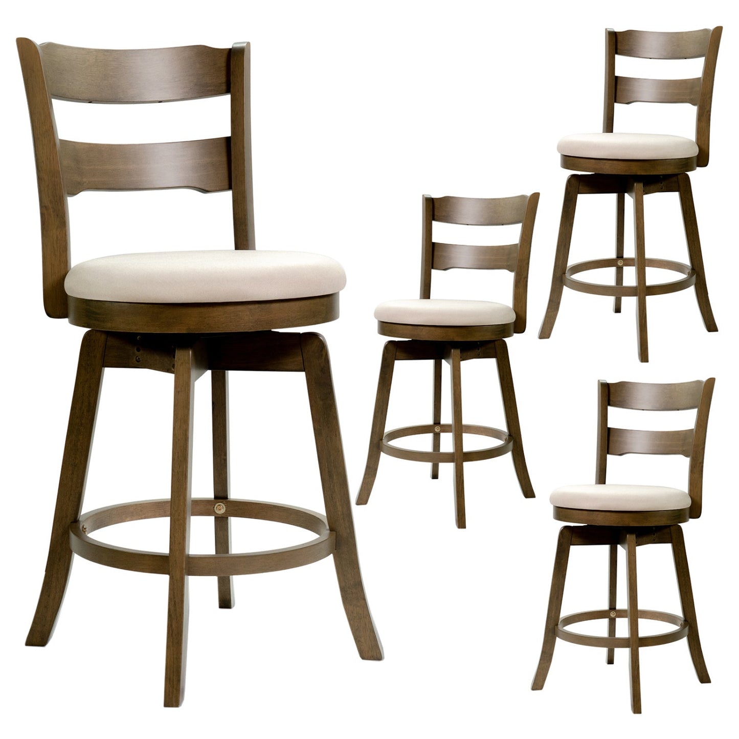 25 Inch Swivel Counter Barstools with Backrest & Upholstered Seat