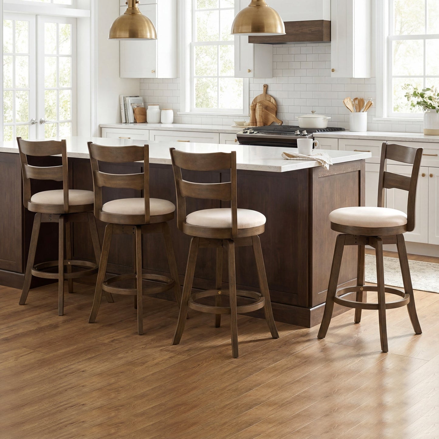 25 Inch Swivel Counter Barstools with Backrest & Upholstered Seat