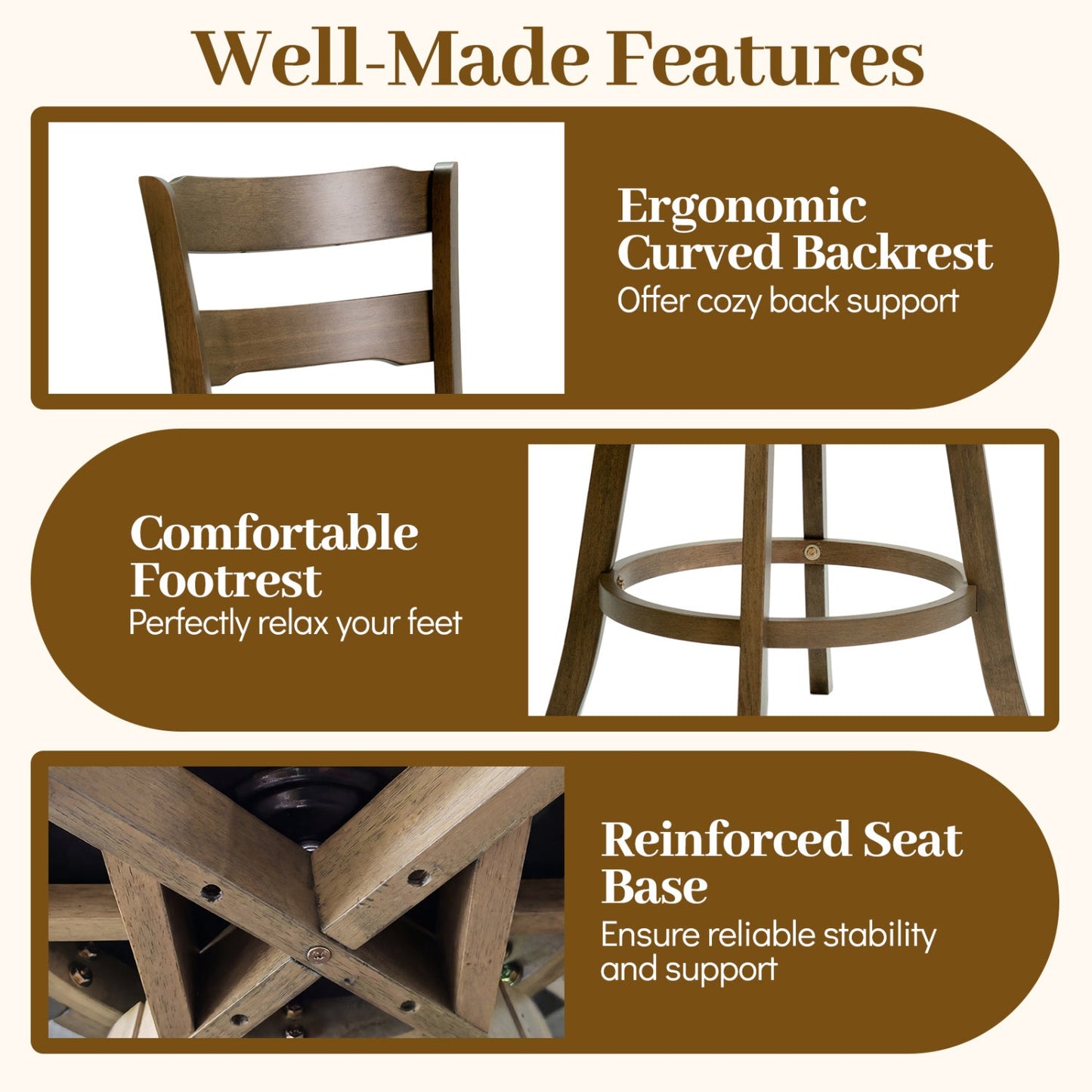25 Inch Swivel Counter Barstools with Backrest & Upholstered Seat