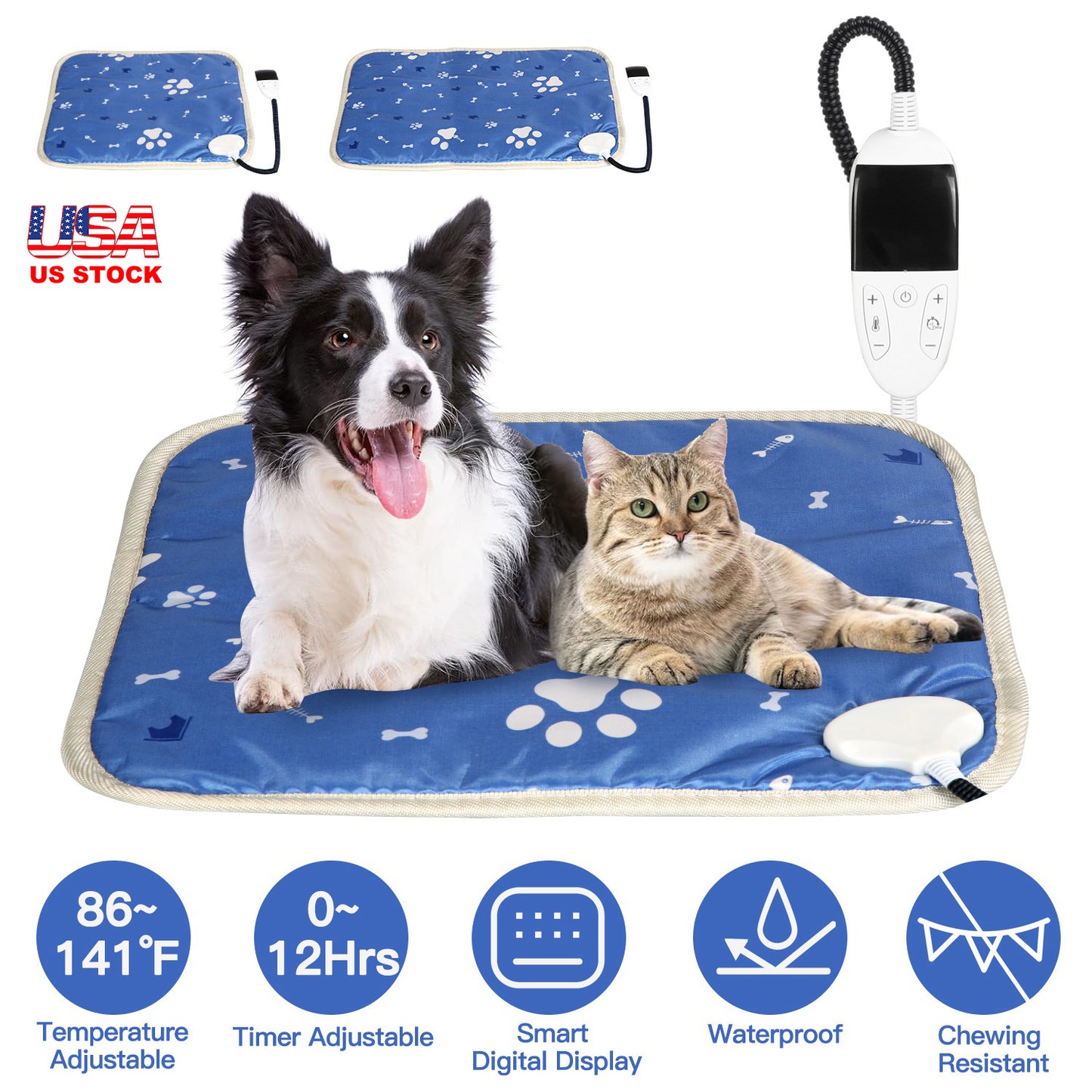 Pet Heating Pad with 9 Temperature Levels & Timer Settings