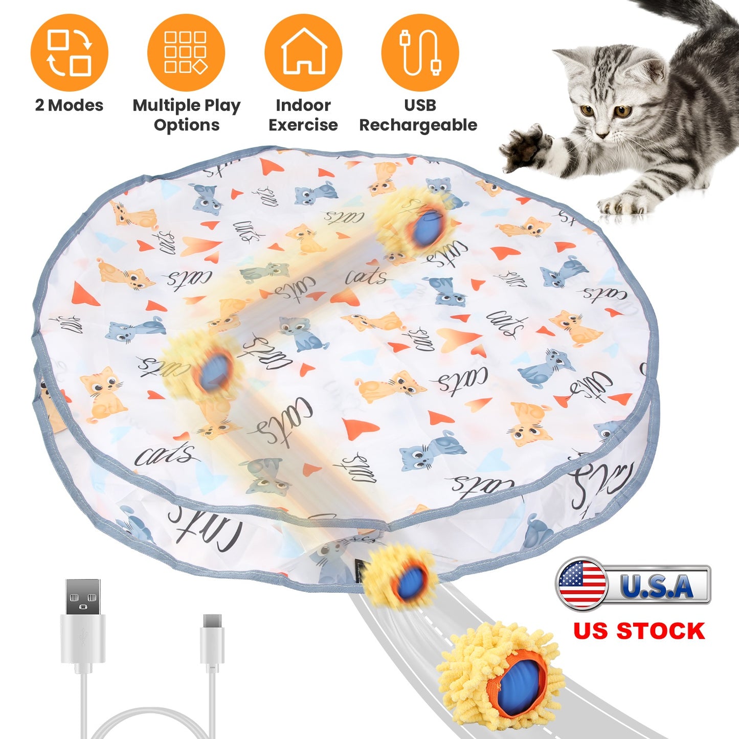 Interactive Motion Activated Cat Toy Ball with Rechargeable Battery