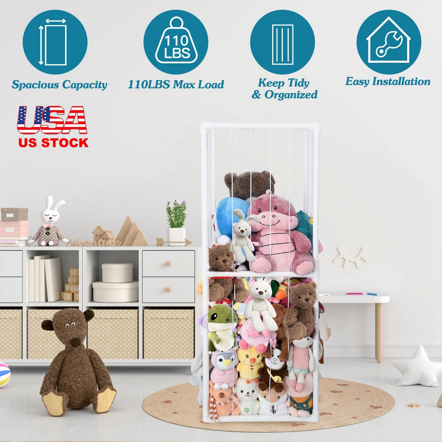 Stuffed Animal Storage Organizer - 63" Tall Standing Cage