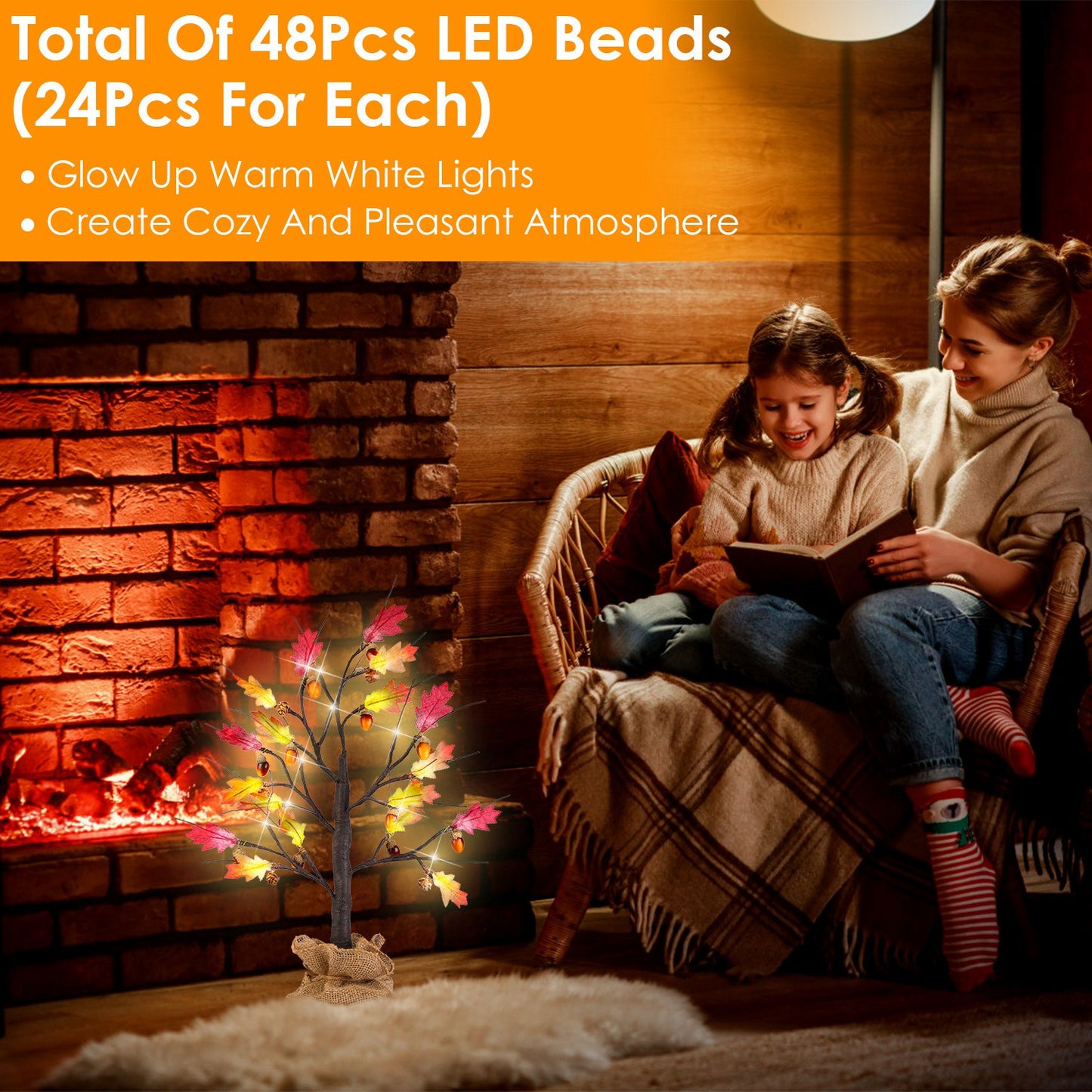 Lighted Maple Tree with 24 LED Beads & Timer (2-Pack)