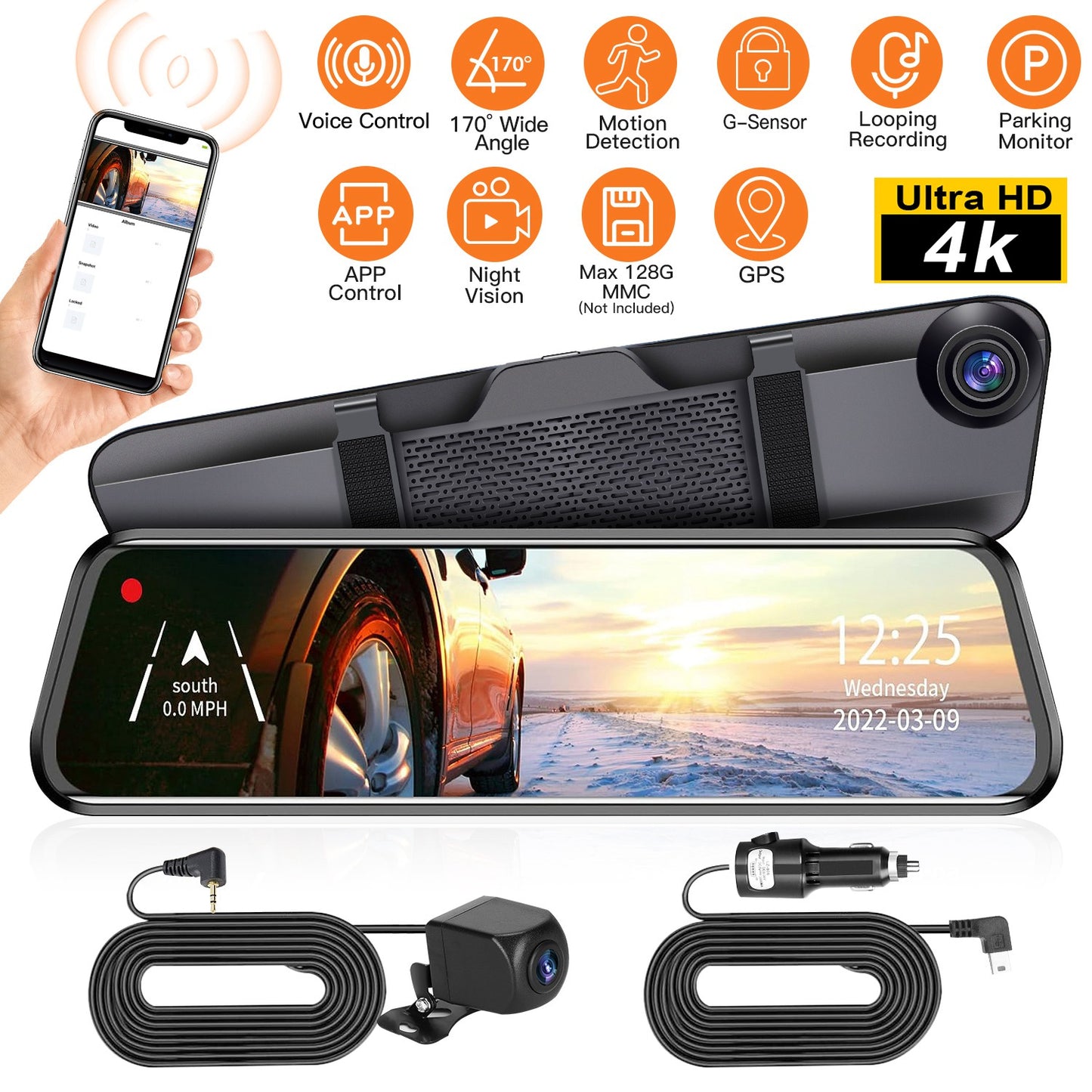 12-Inch Dual Lens Dash Cam with 4K Front & Rear Camera