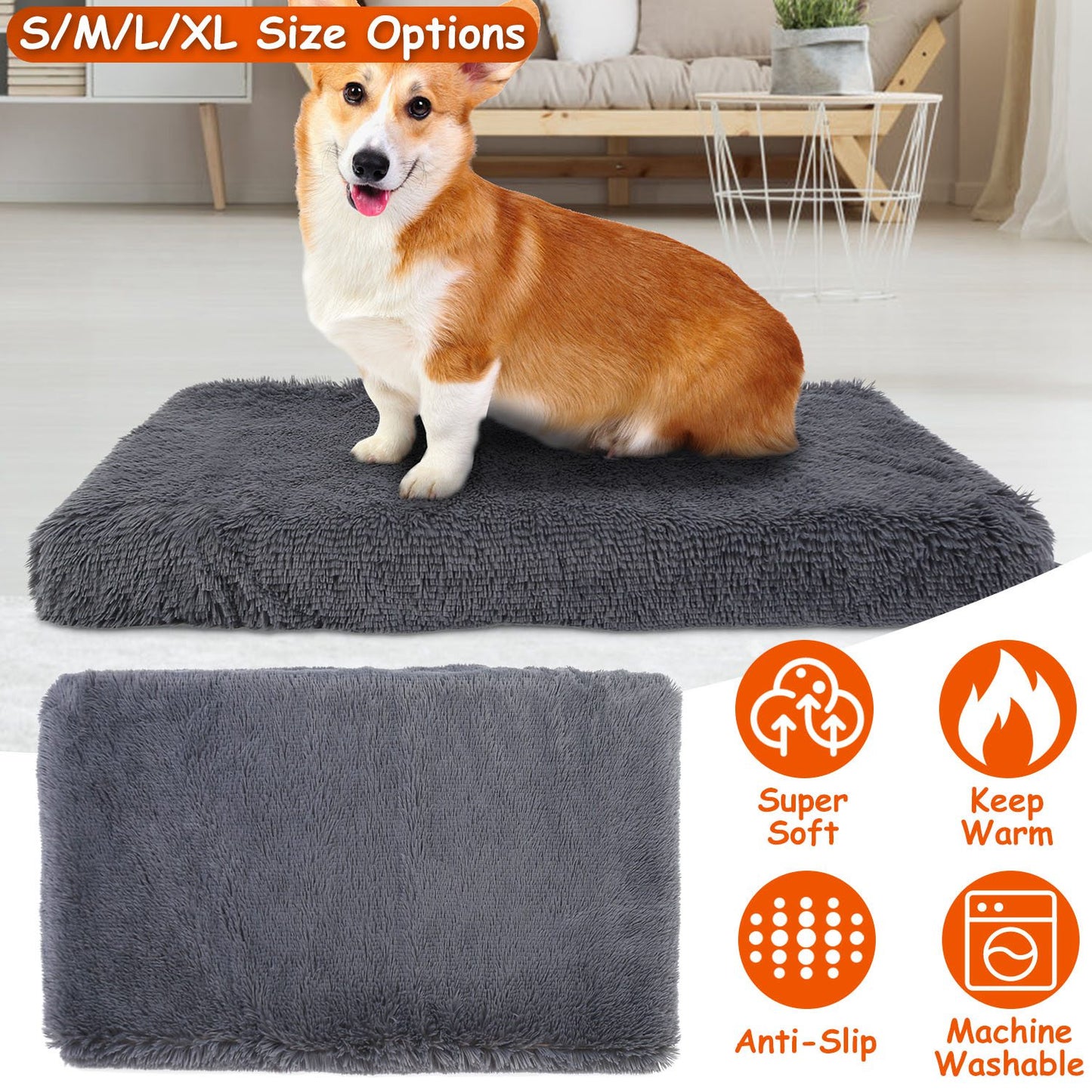 Dog Bed Plush Cushion with Egg Crate Foam - Washable Cover