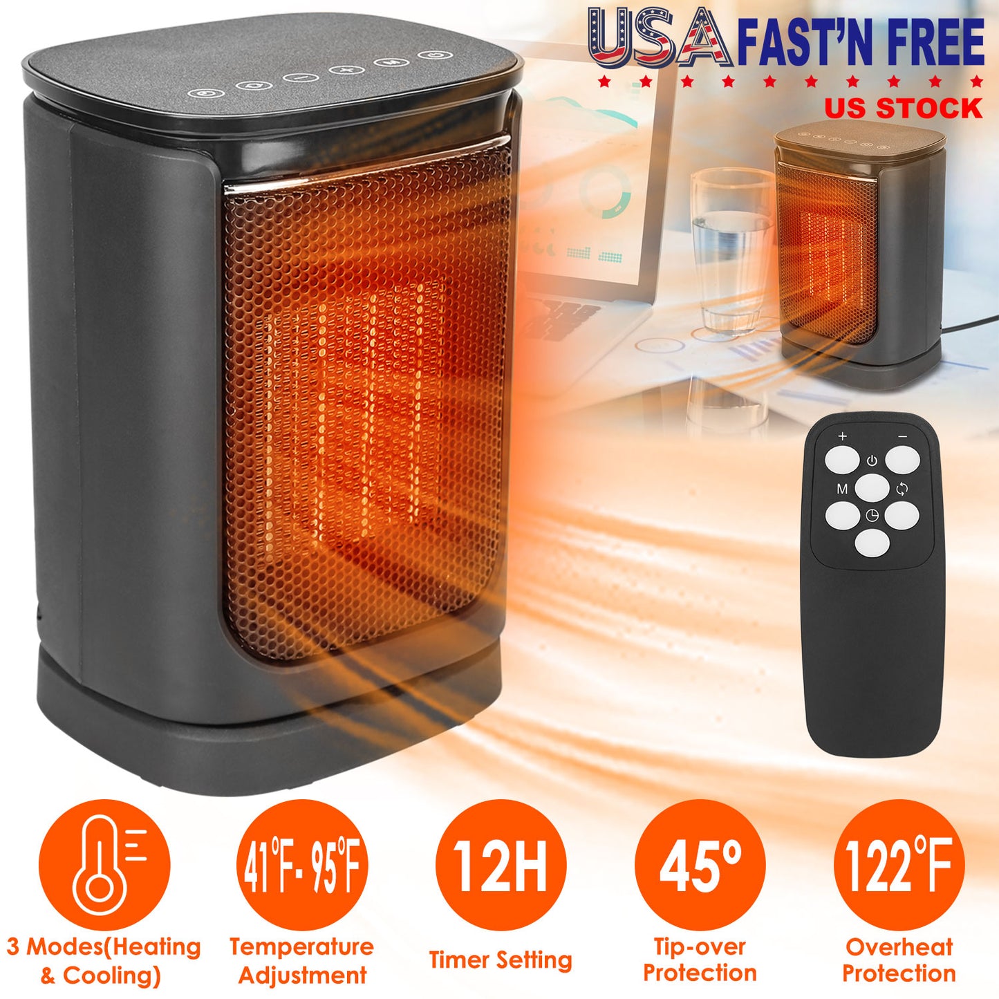 1500W Ceramic Space Heater with Remote Control & Oscillation