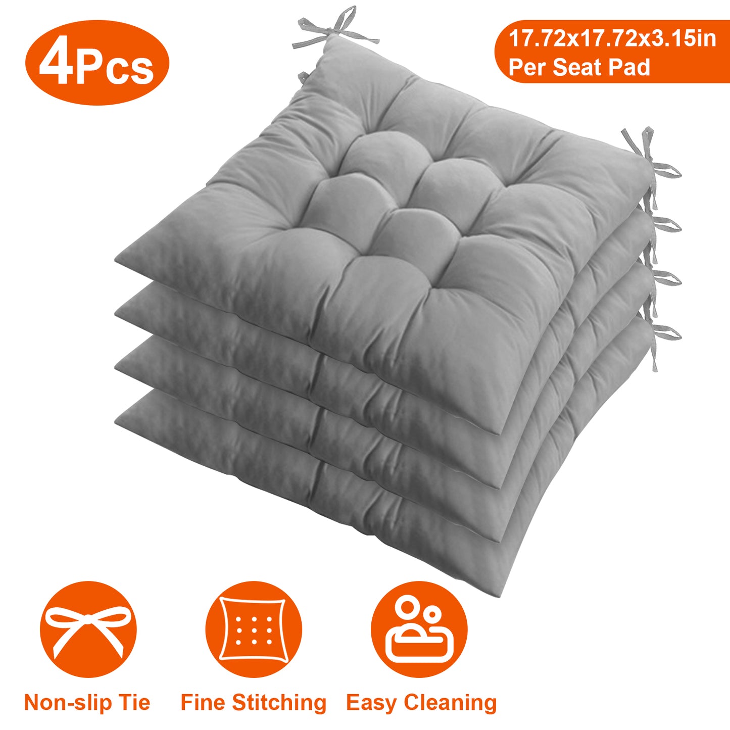 Square Chair Cushion Pads with Ties - 17.72" (Set of 4)