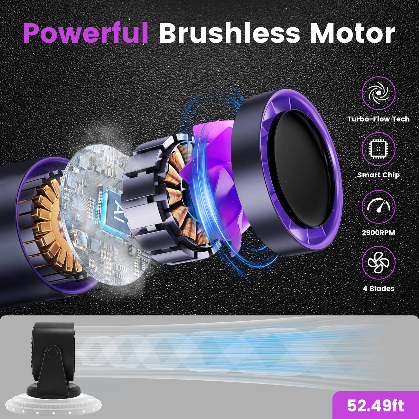 Rechargeable Desk Fan with 100 Speed Settings & Wall Mount