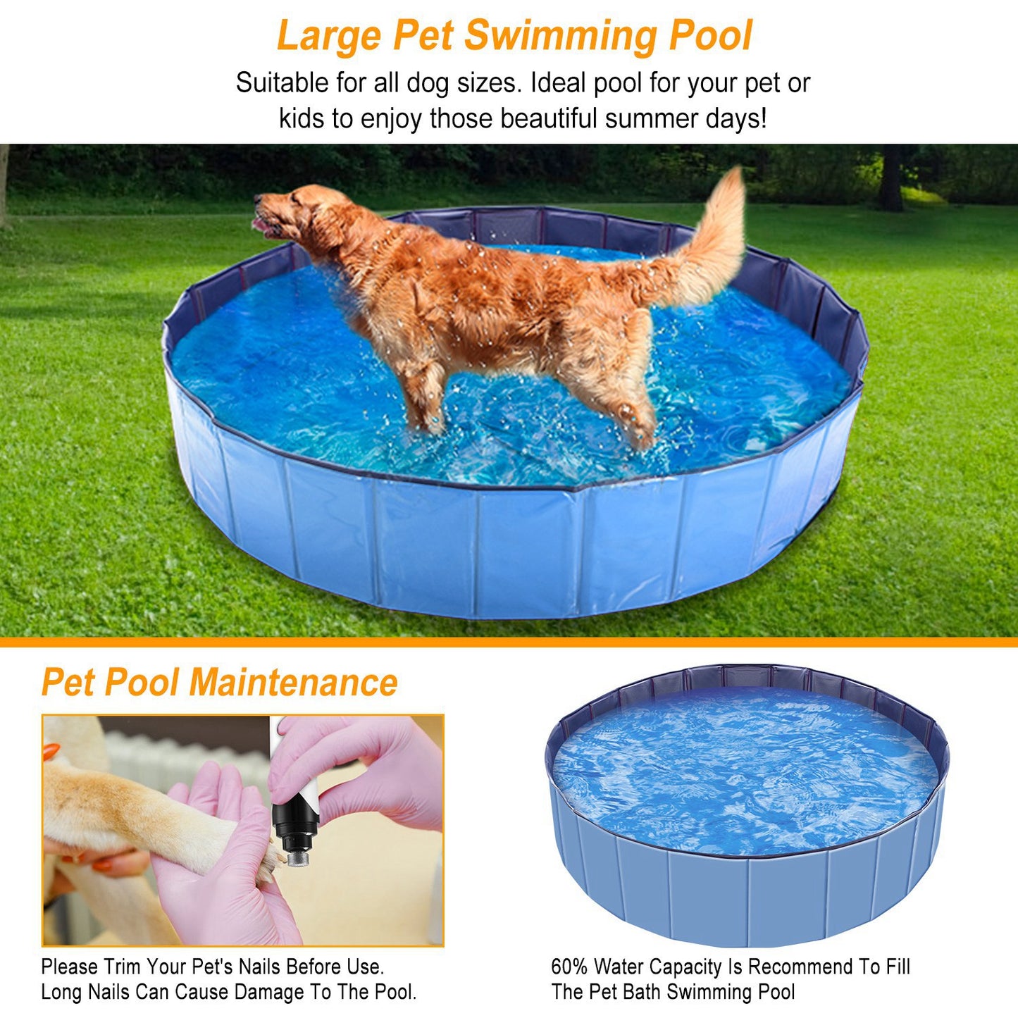 Foldable Pet Swimming Pool - 4ft PVC Dog Bath Tub