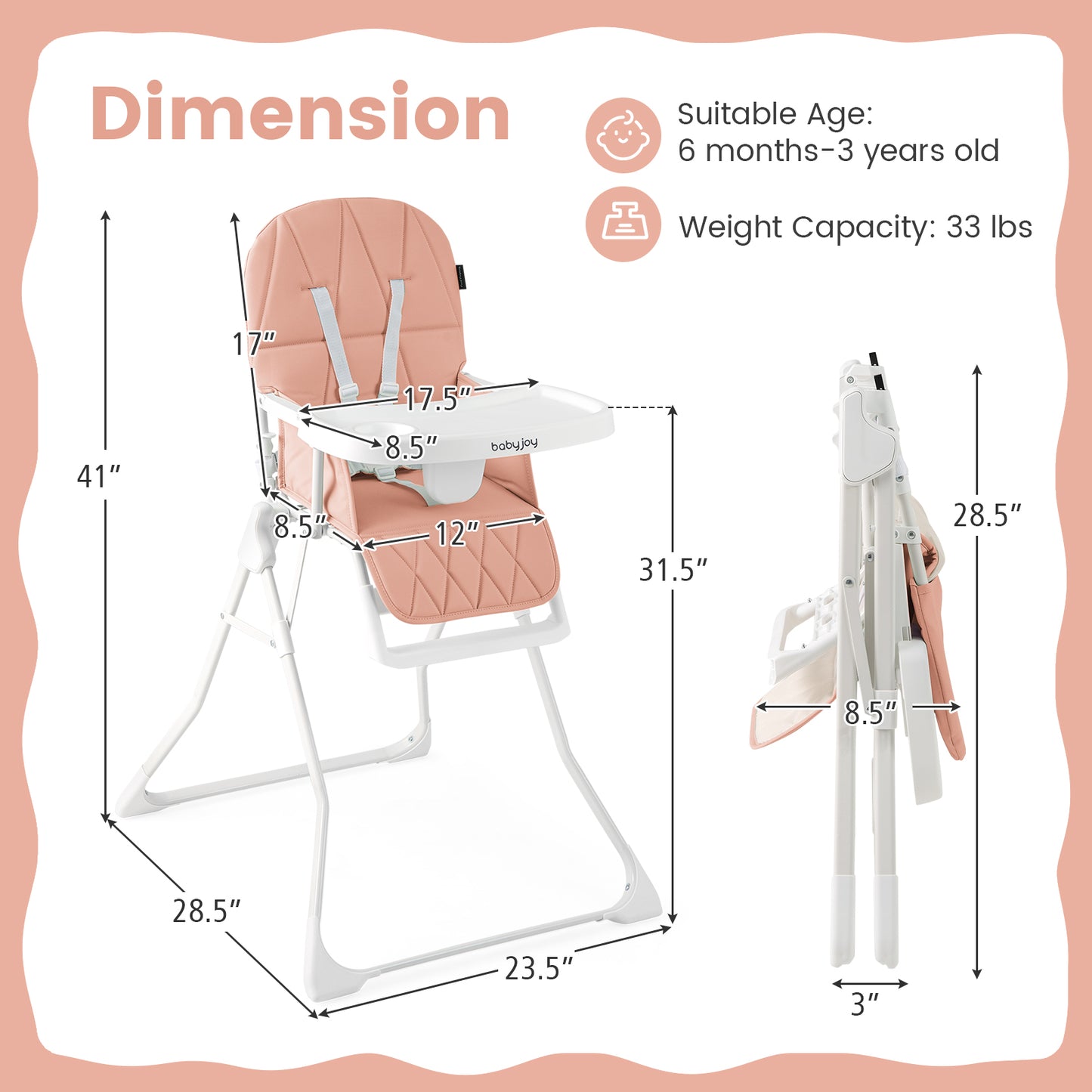 Compact Folding High Chair with Adjustable Tray