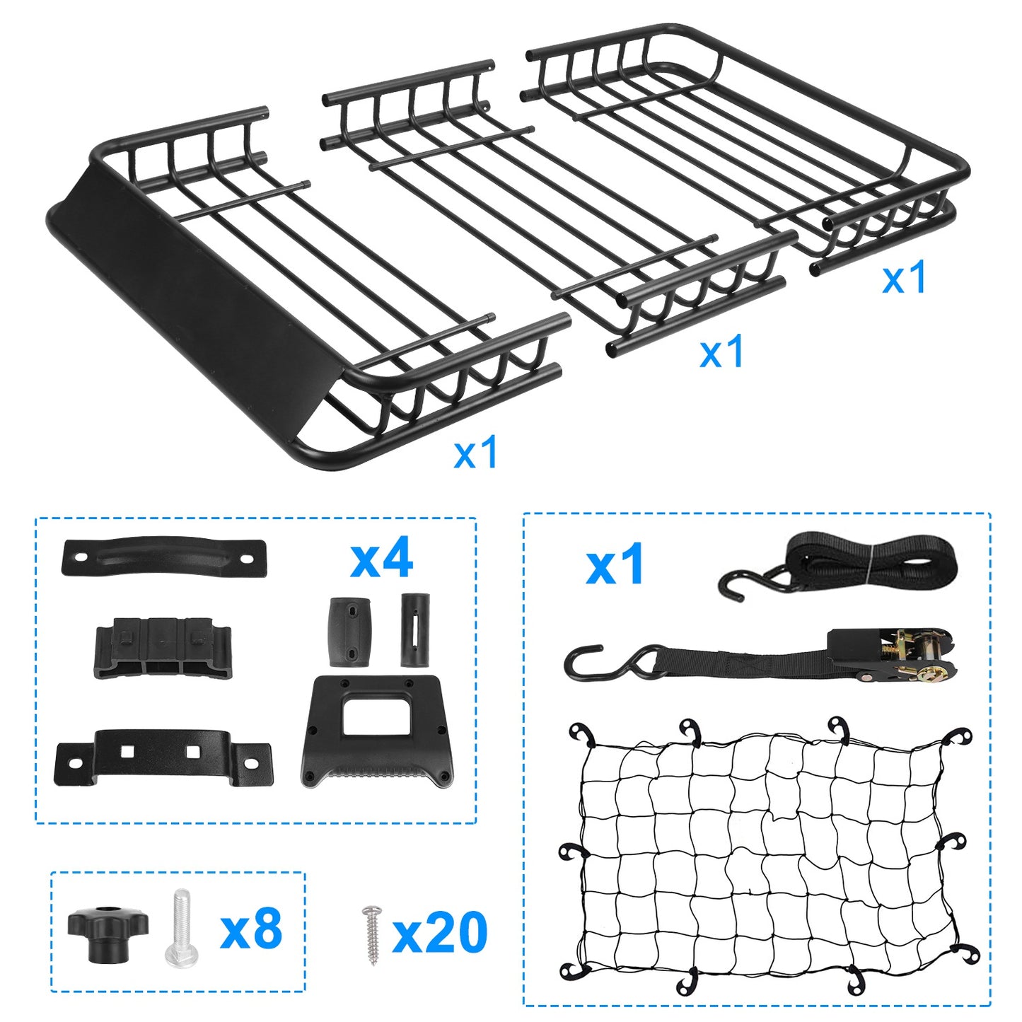 Roof Rack Cargo Carrier 63x39in with Net & Straps