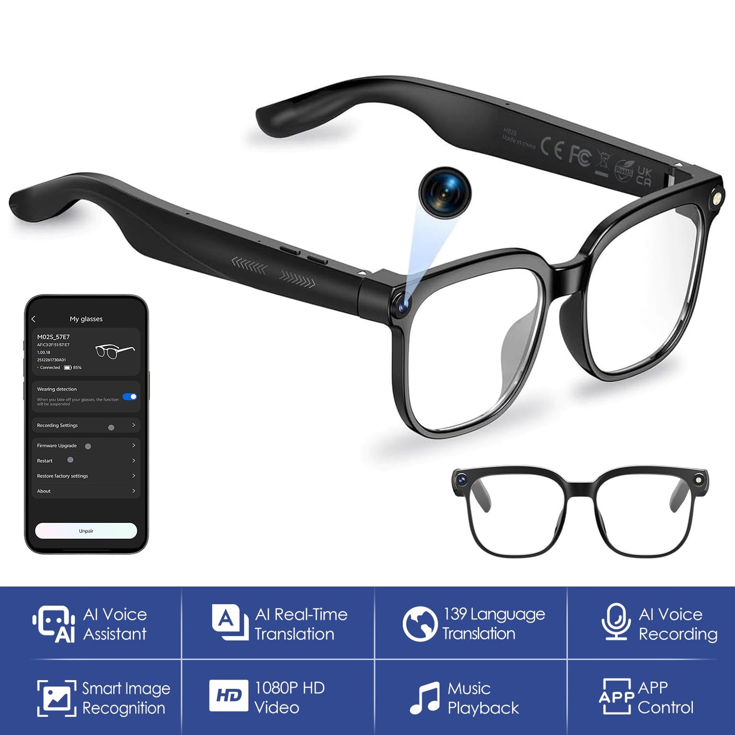 AI Smart Glasses with Camera, Translation & Voice Assistant