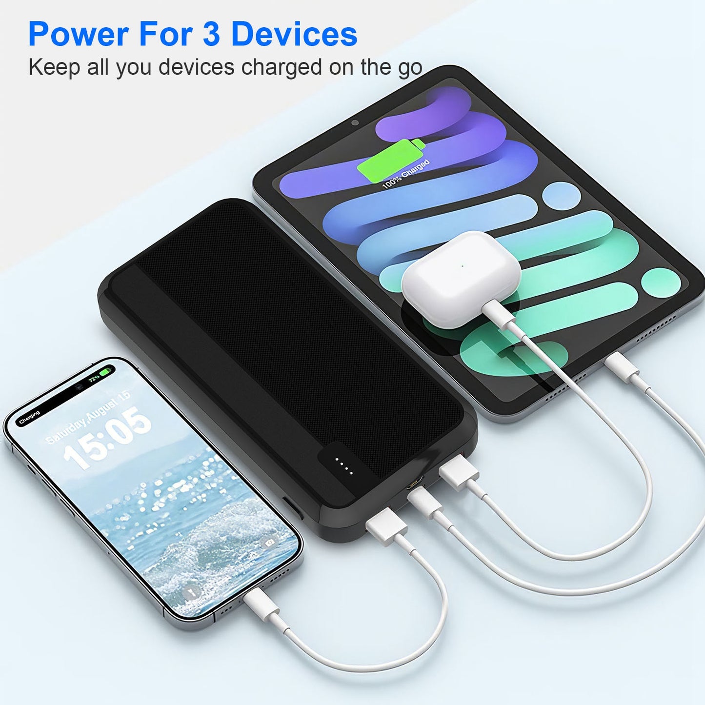 10000mAh Fast Charging Power Bank with PD 22.5W USB-C Cable