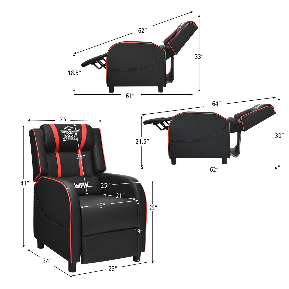 Gaming Recliner Chair with Massage and Footrest