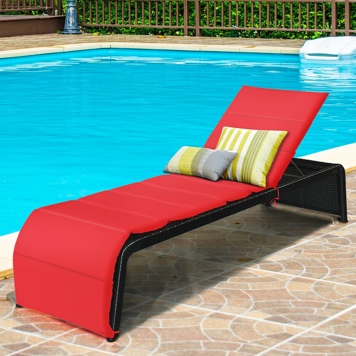 Adjustable Rattan Chaise Lounge Chair with Cushion