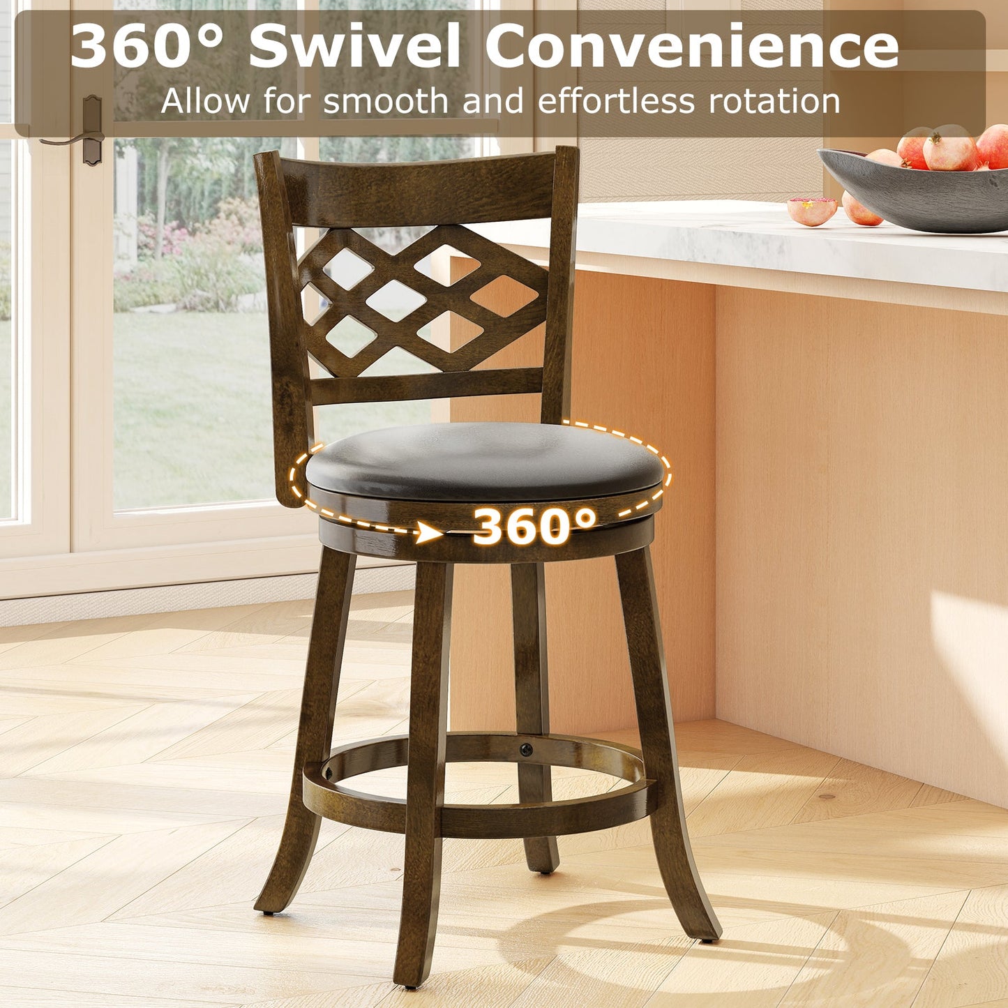 26 Inch Counter Height Bar Stools Set of 2 with Rubber Wood Frame