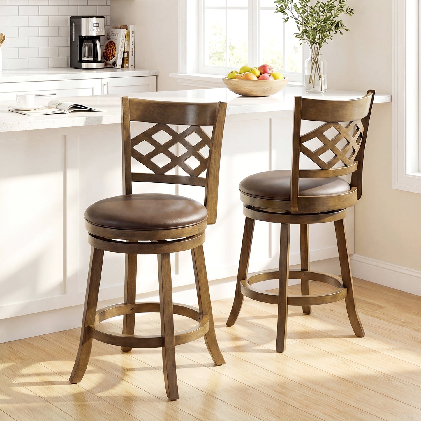 26 Inch Counter Height Bar Stools Set of 2 with Rubber Wood Frame